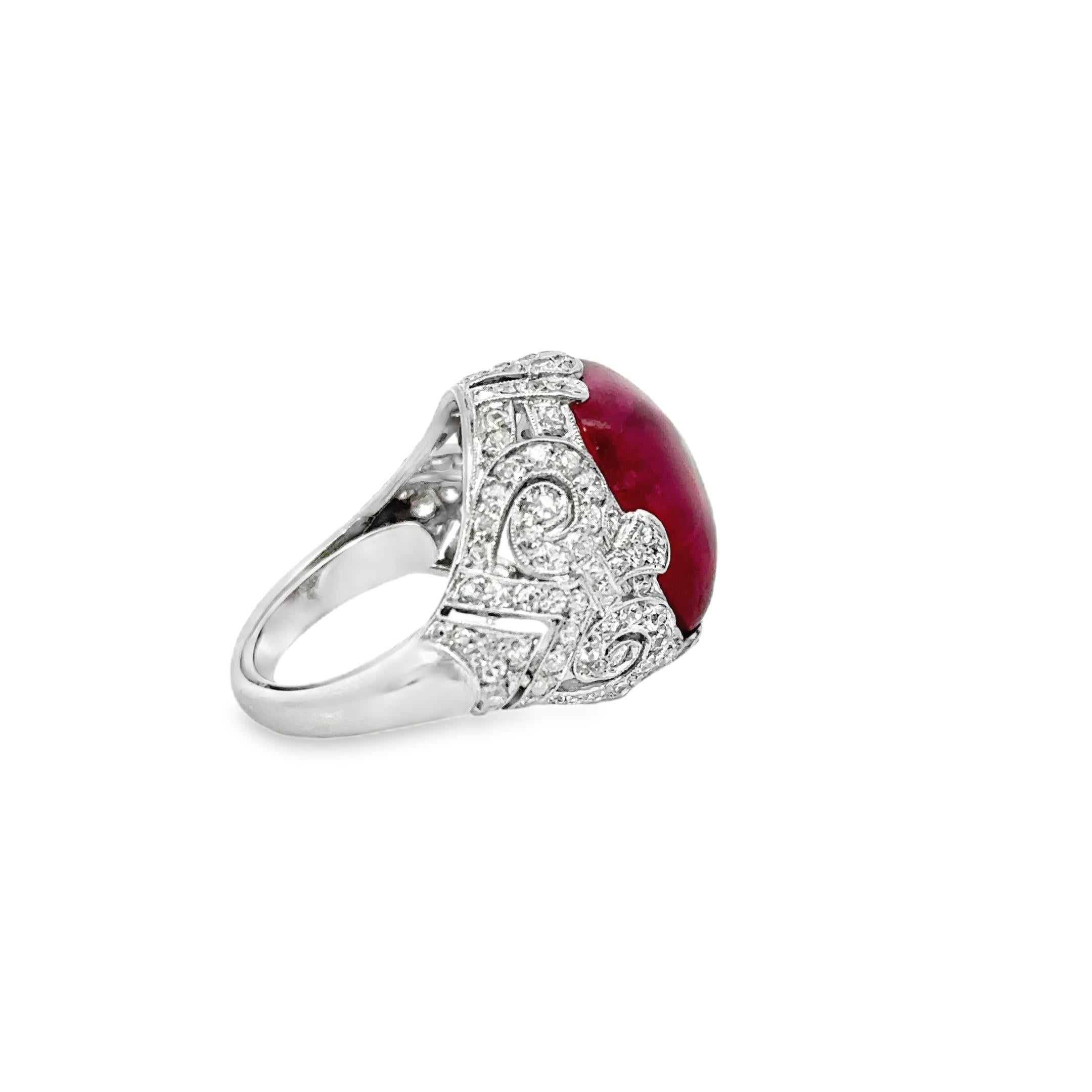 1980s No-Heat Burmese Ruby and Diamond Ring In Good Condition For Sale In New York, NY