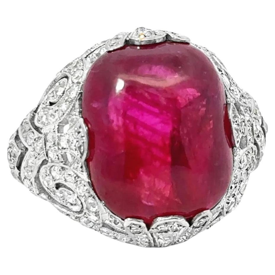 1980s No-Heat Burmese Ruby and Diamond Ring For Sale