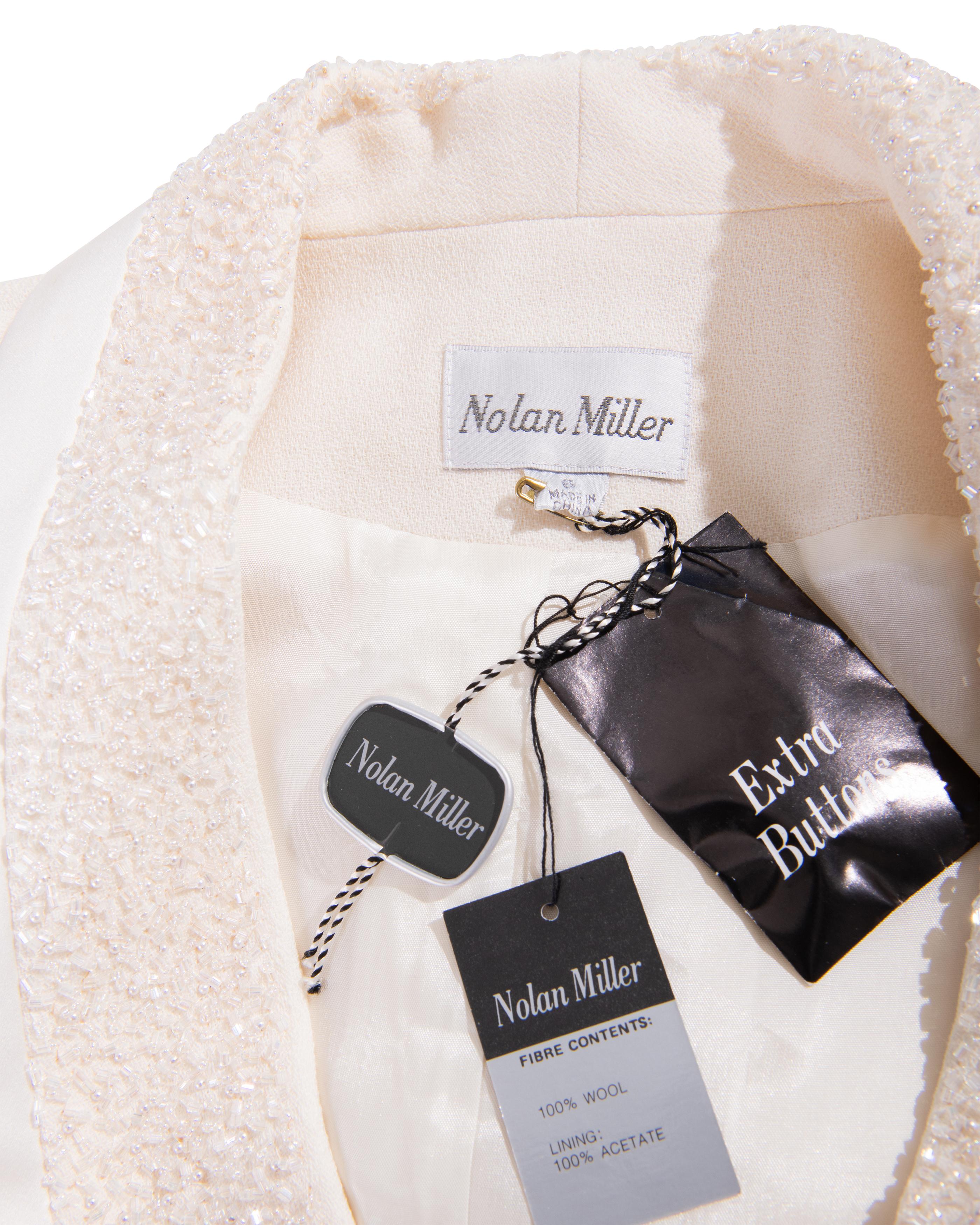 1980's Nolan Miller Ecru Wool Embellished Blazer Dress For Sale 2