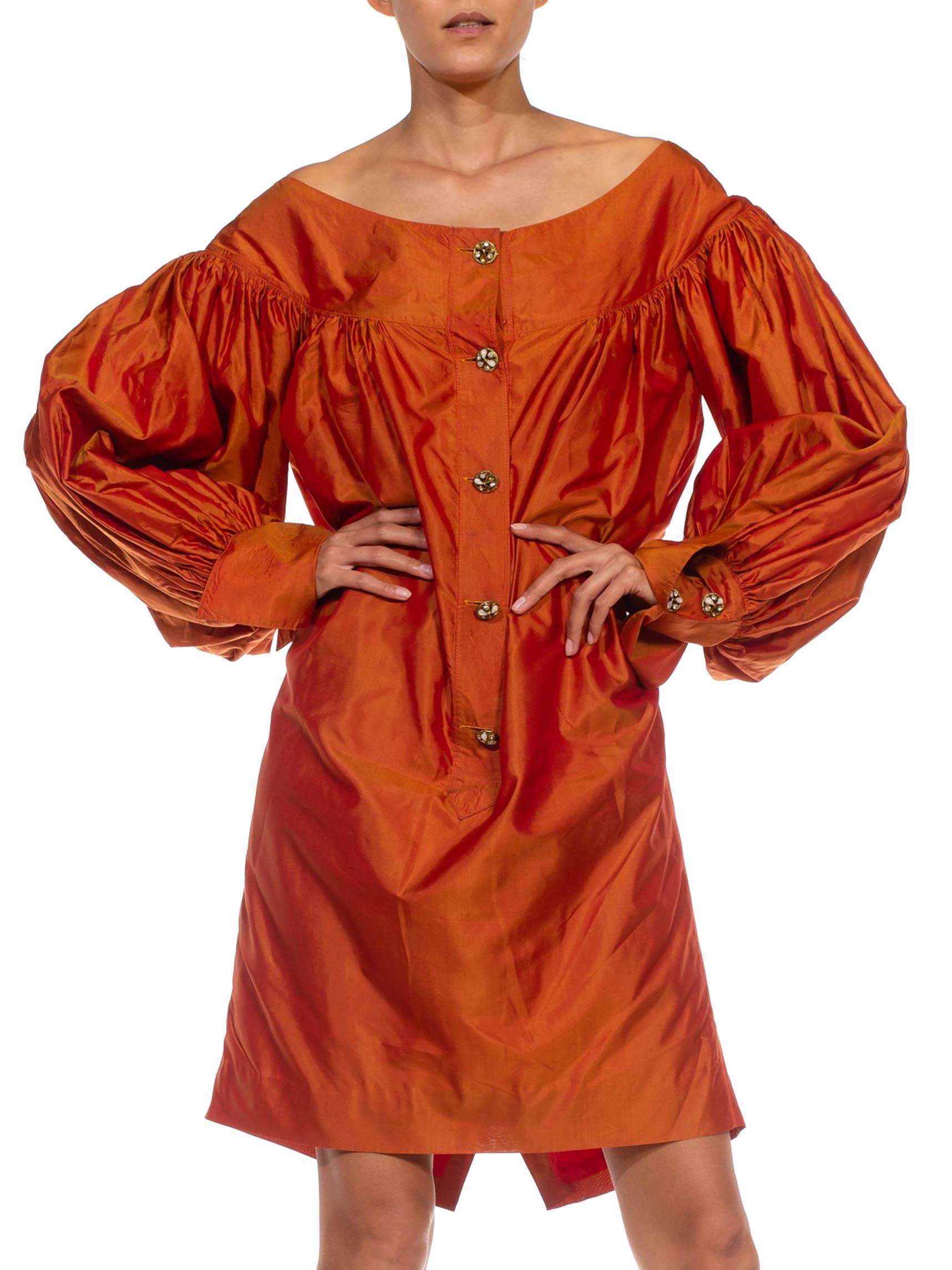 1980S NORBURY AND OSUNA Orange Iridescent Silk Taffeta Dress In Excellent Condition For Sale In New York, NY