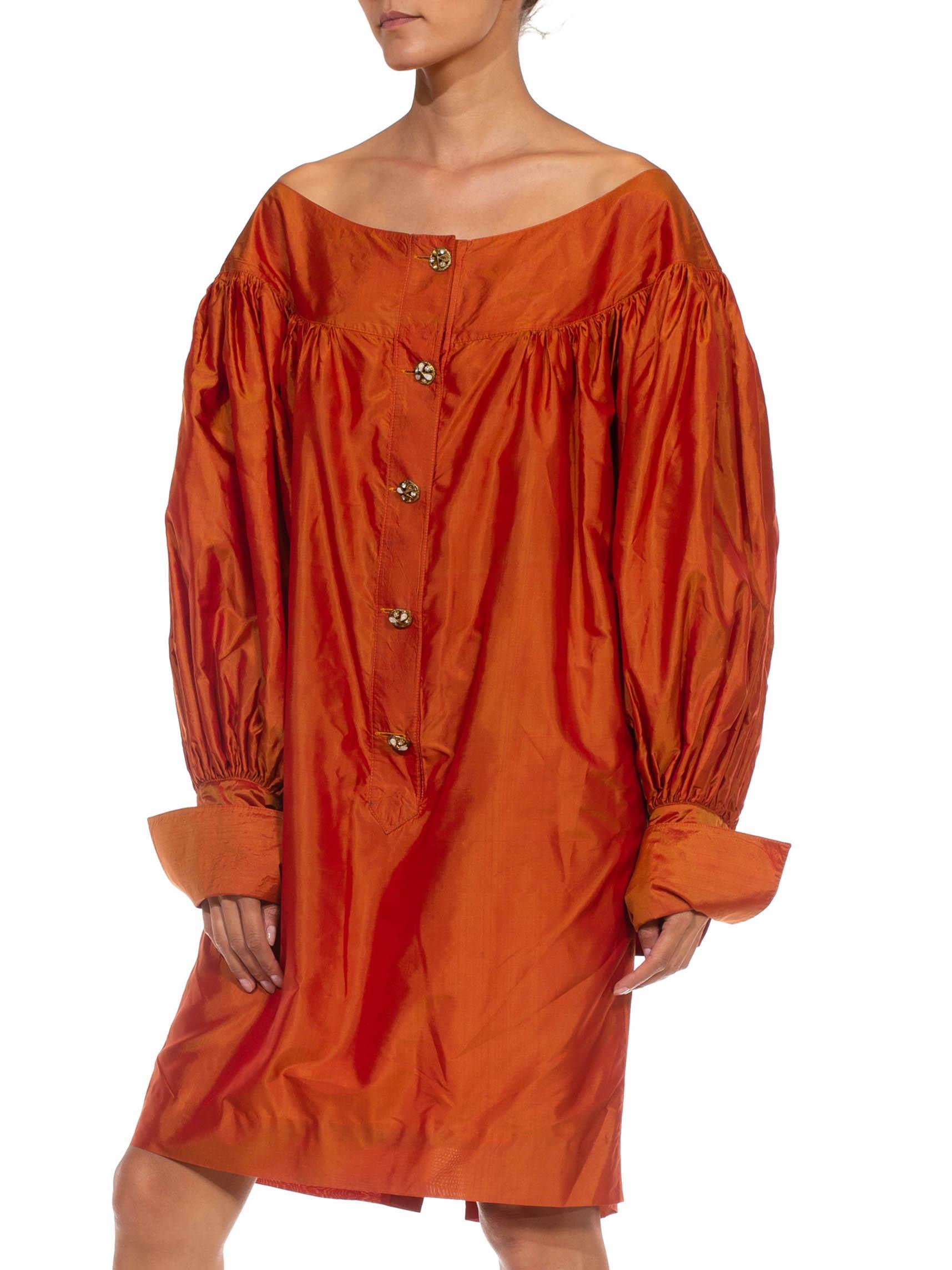 Women's 1980S NORBURY AND OSUNA Orange Iridescent Silk Taffeta Dress For Sale