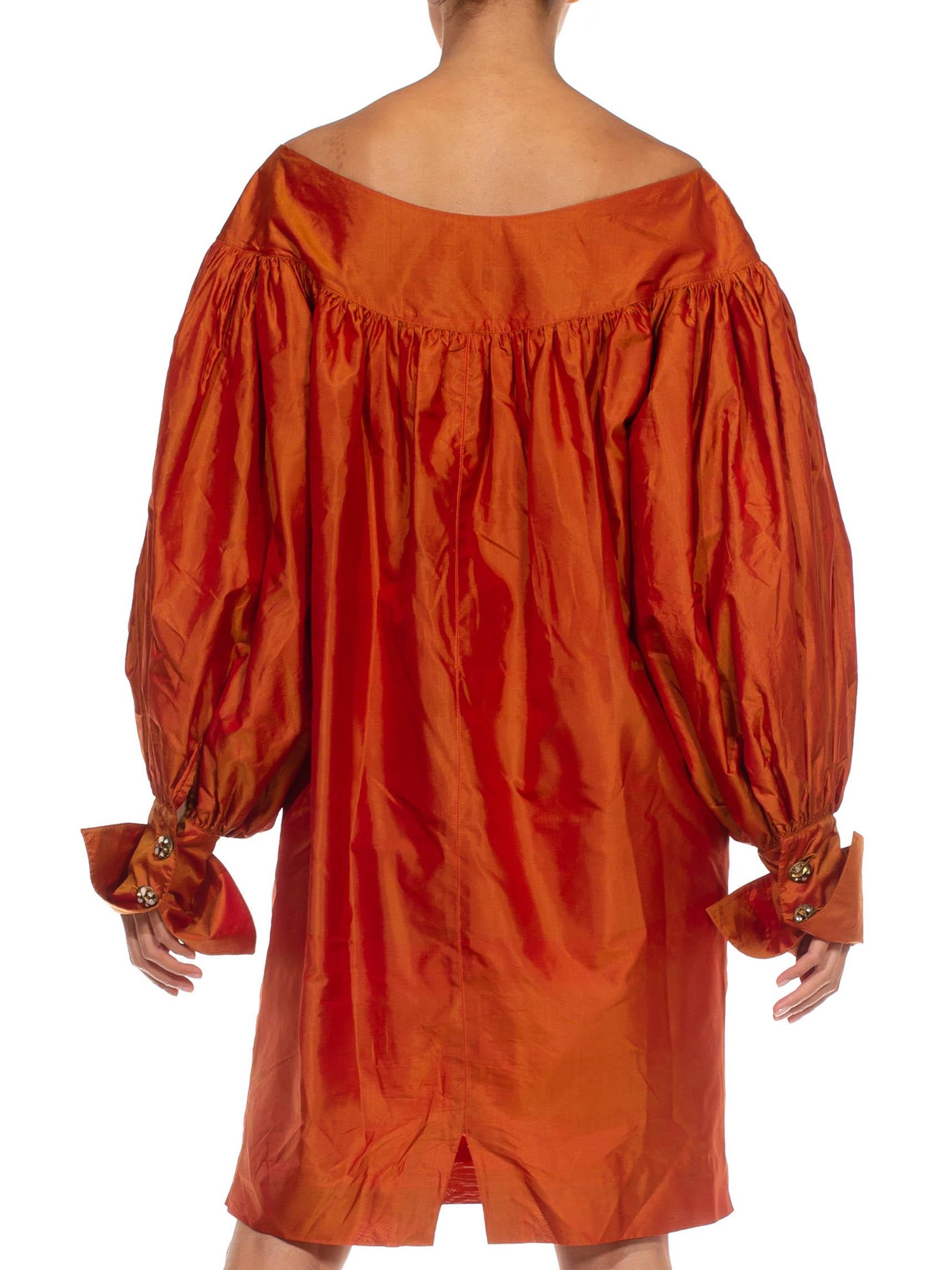 1980S NORBURY AND OSUNA Orange Iridescent Silk Taffeta Dress For Sale 1