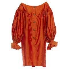 1980S NORBURY AND OSUNA Orange Iridescent Silk Taffeta Dress