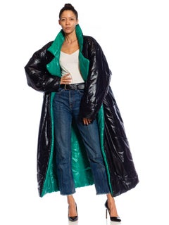 1980S NORMA KAMALI Black & Green Nylon Sleeping Bag Coat