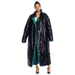 1980S NORMA KAMALI Black & Green Nylon Sleeping Bag Coat