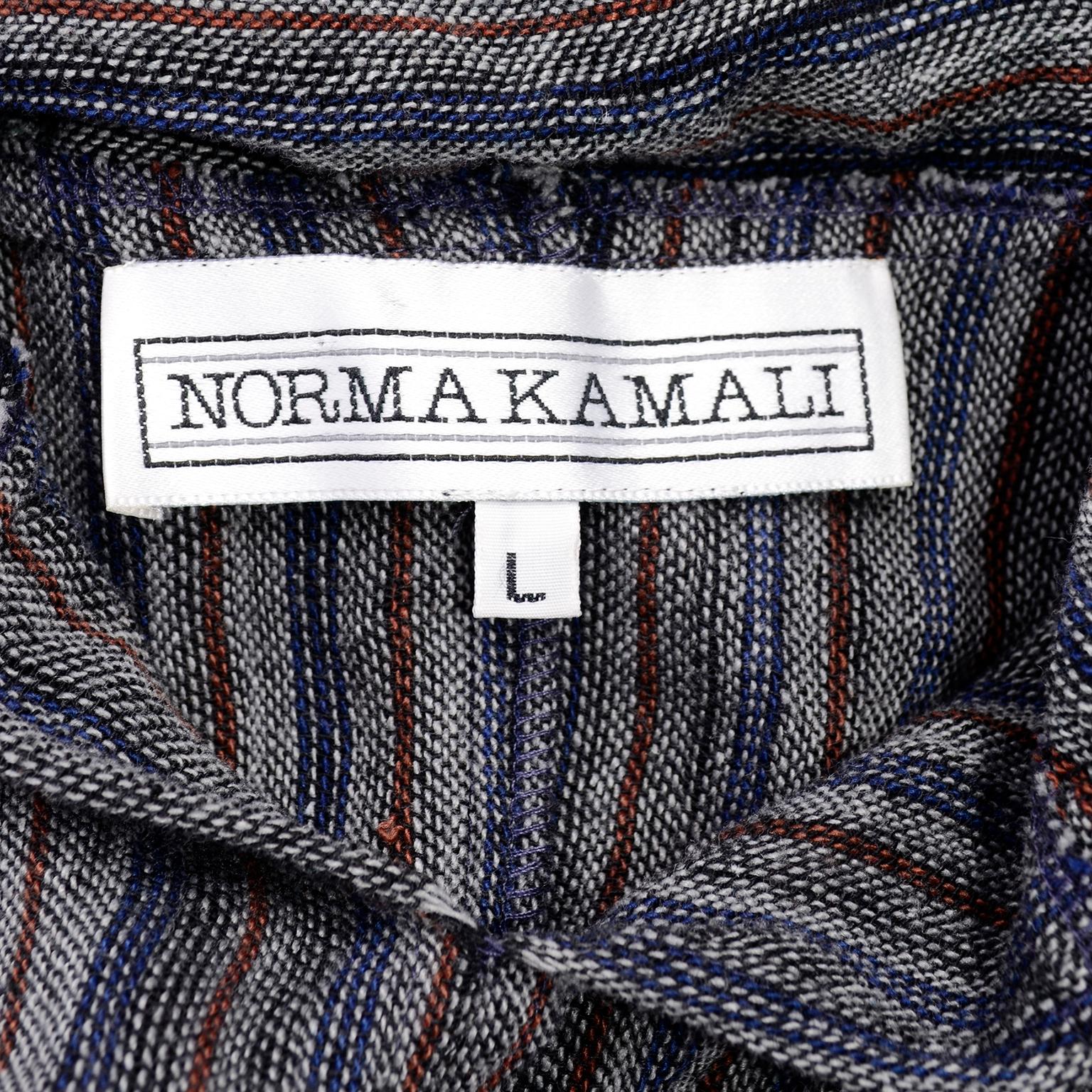 1980s Norma Kamali Gray Red Blue Striped Vintage Dress w Godet Hem & Long Scarf  7