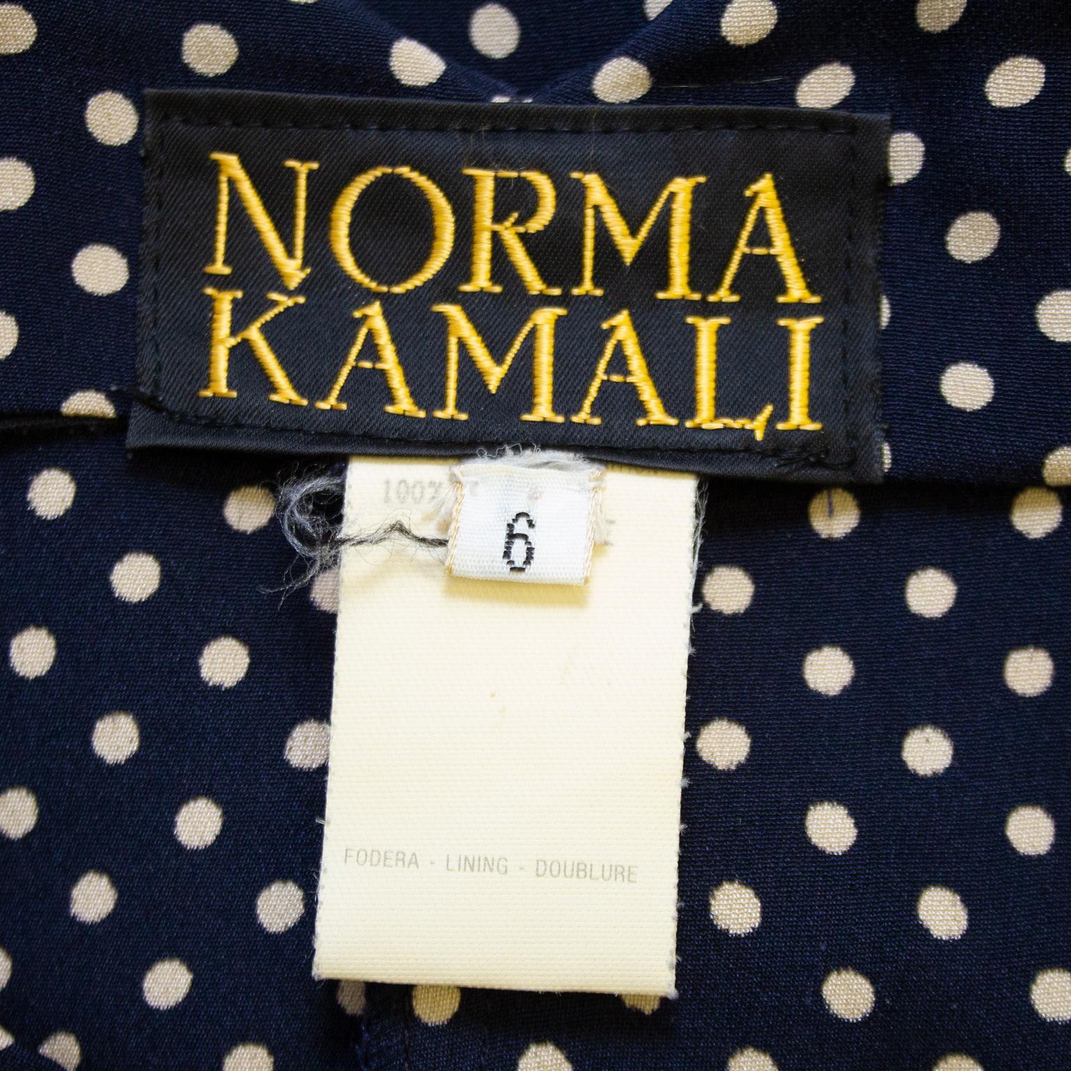 1980s Norma Kamali Navy Blue Polka Dot Silk Trousers In Good Condition For Sale In Toronto, Ontario