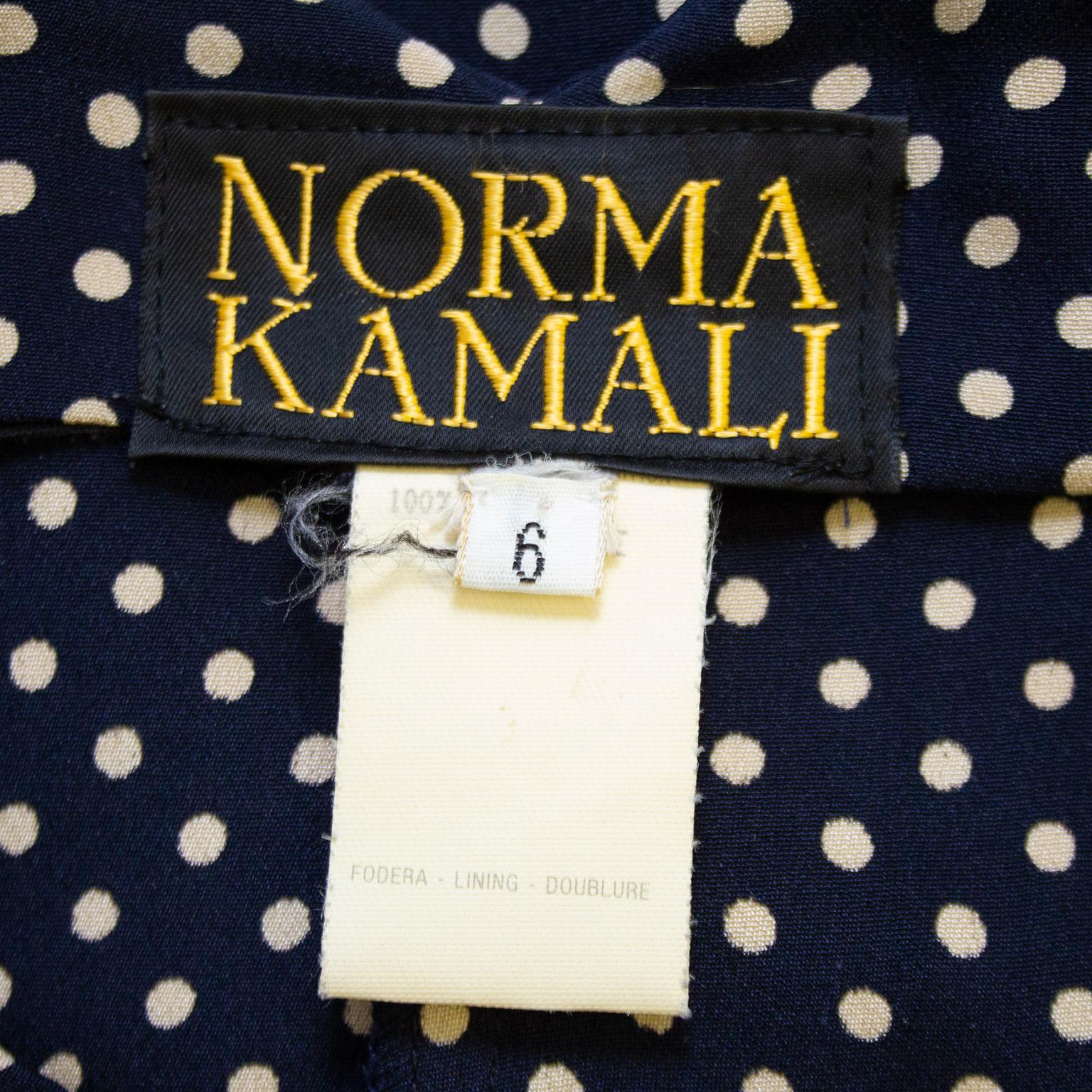 1980s Norma Kamali Navy Blue Polka Dot Silk Trousers  In Good Condition For Sale In Toronto, Ontario