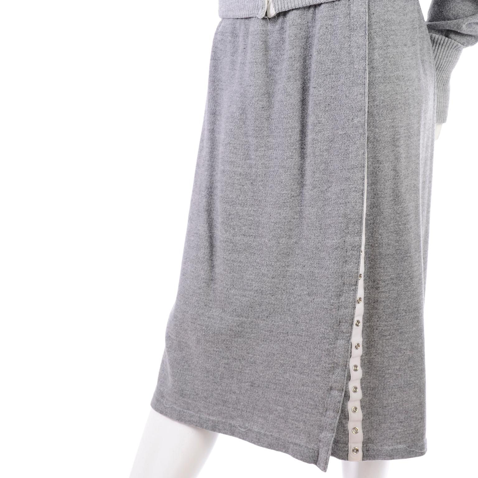 1980s Norma Kamali OMO Gray Fleece Sweatshirt 2 pc Dress w Skirt & Top 2