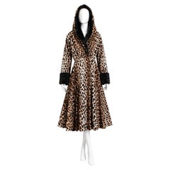 1980s Norma Kamali OMO Vintage Faux Leopard Fur Coat with Collar