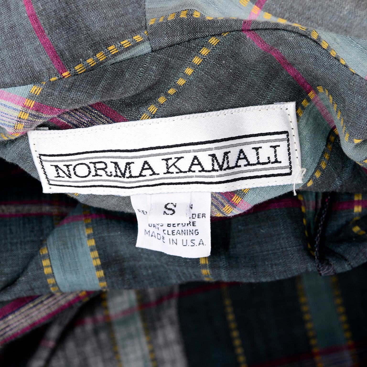1980er Norma Kamali Karierter Vintage-Overall mit offener Vorderseite und Taschen Größe Small im Angebot 6
