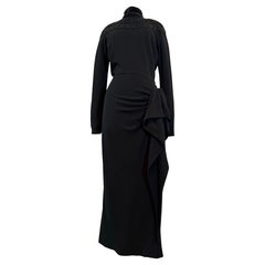 1980S Norma Kamali Rayon Crepe 40s-Inspired Black Dress w Beaded Shoulder Yoke