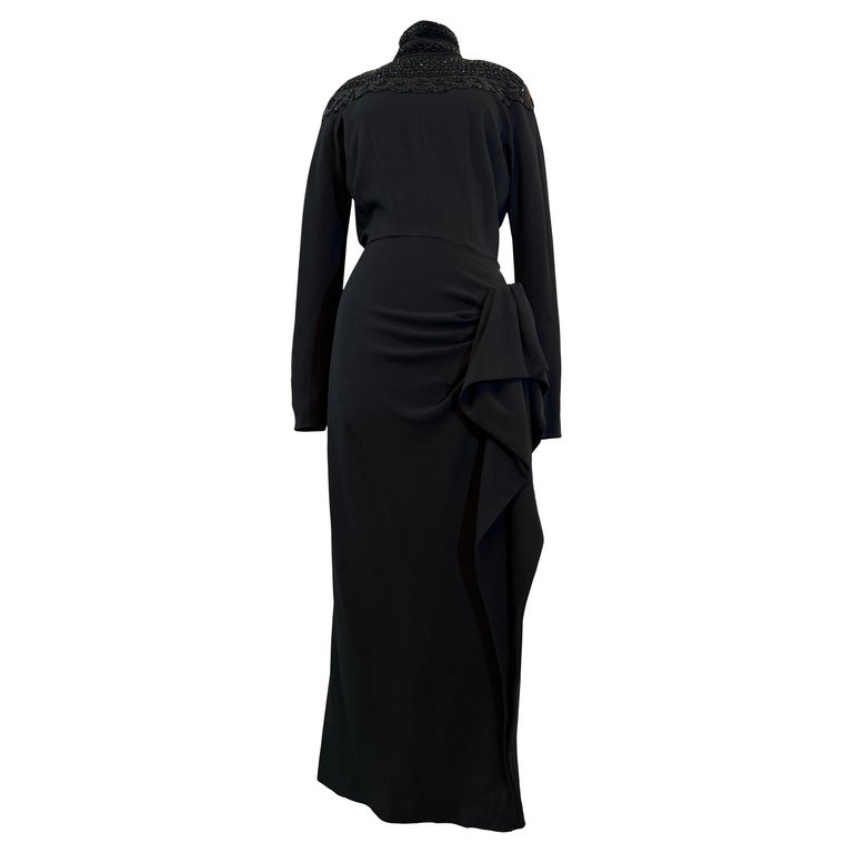 1980S Norma Kamali Rayon Crepe 40s-Inspired Black Dress w Beaded Shoulder Yoke For Sale at 1stDibs 1980S Norma Kamali Rayon Crepe 40s-Inspired Black Dress w Beaded Shoulder Yoke For Sale at 1stDibs