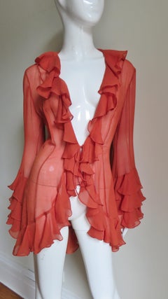 Norma Kamali Silk Ruffle Jacket Shirt 1980s