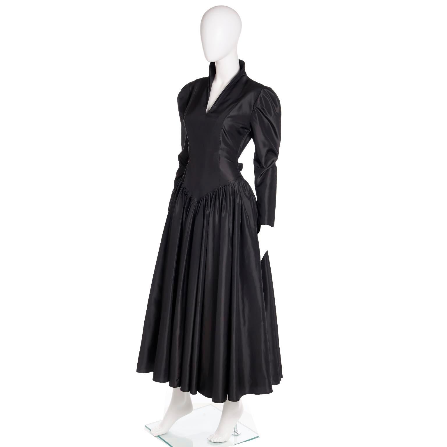 1980s Norma Kamali Victorian Inspired Black Dress For Sale 3