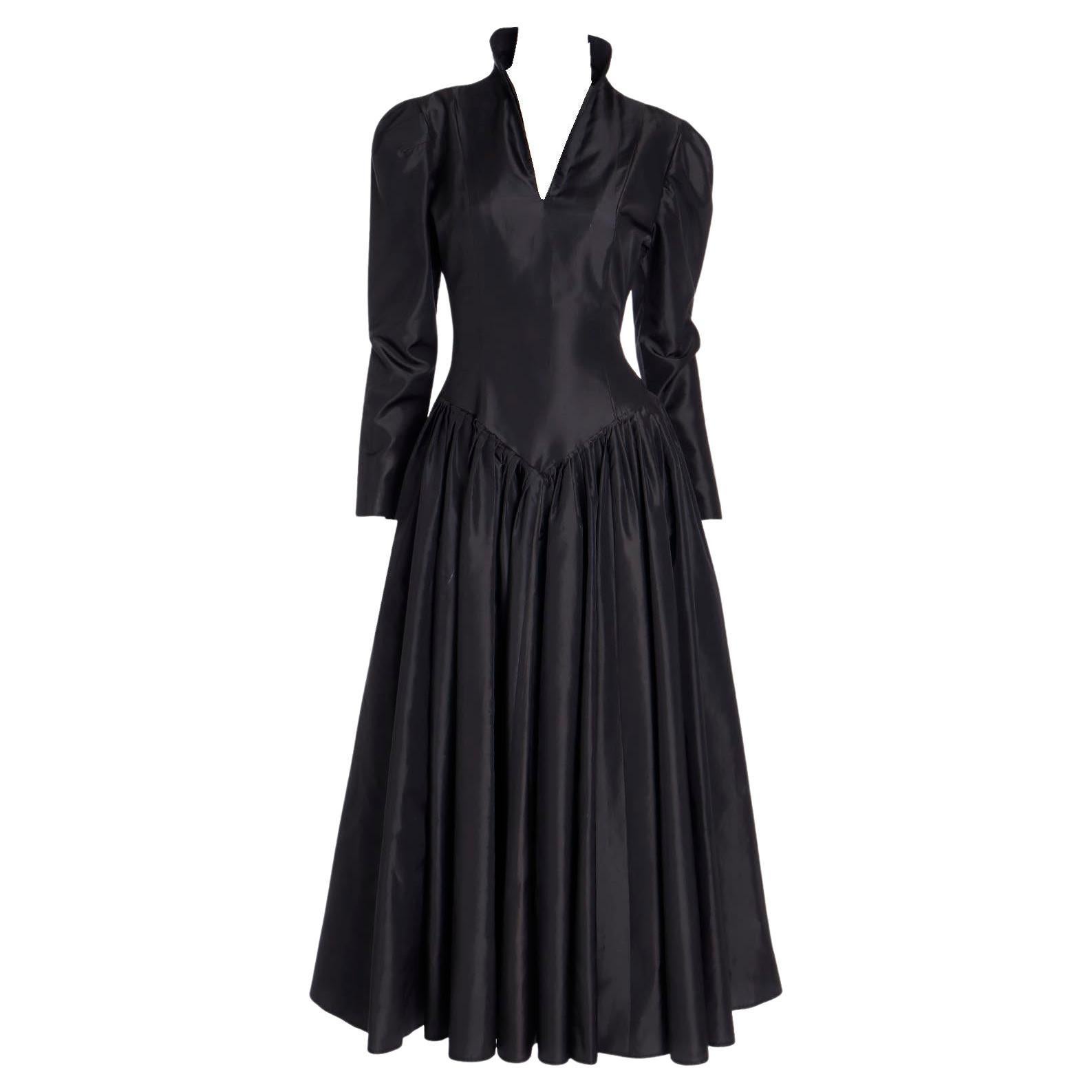 1980s Norma Kamali Victorian Inspired Black Dress For Sale