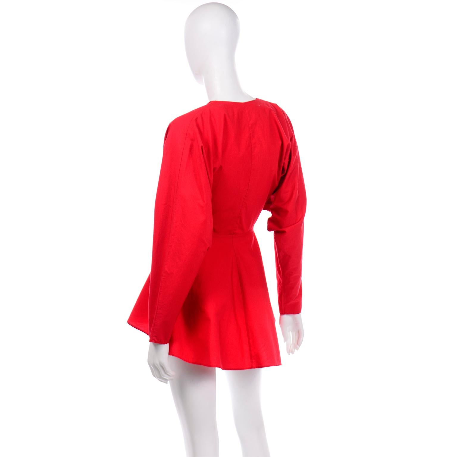 Women's 1980s Norma Kamali Vintage Red Cotton Peplum Cotton Jacket  For Sale
