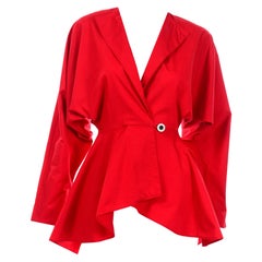 1980s Norma Kamali Retro Red Cotton Peplum Cotton Jacket 