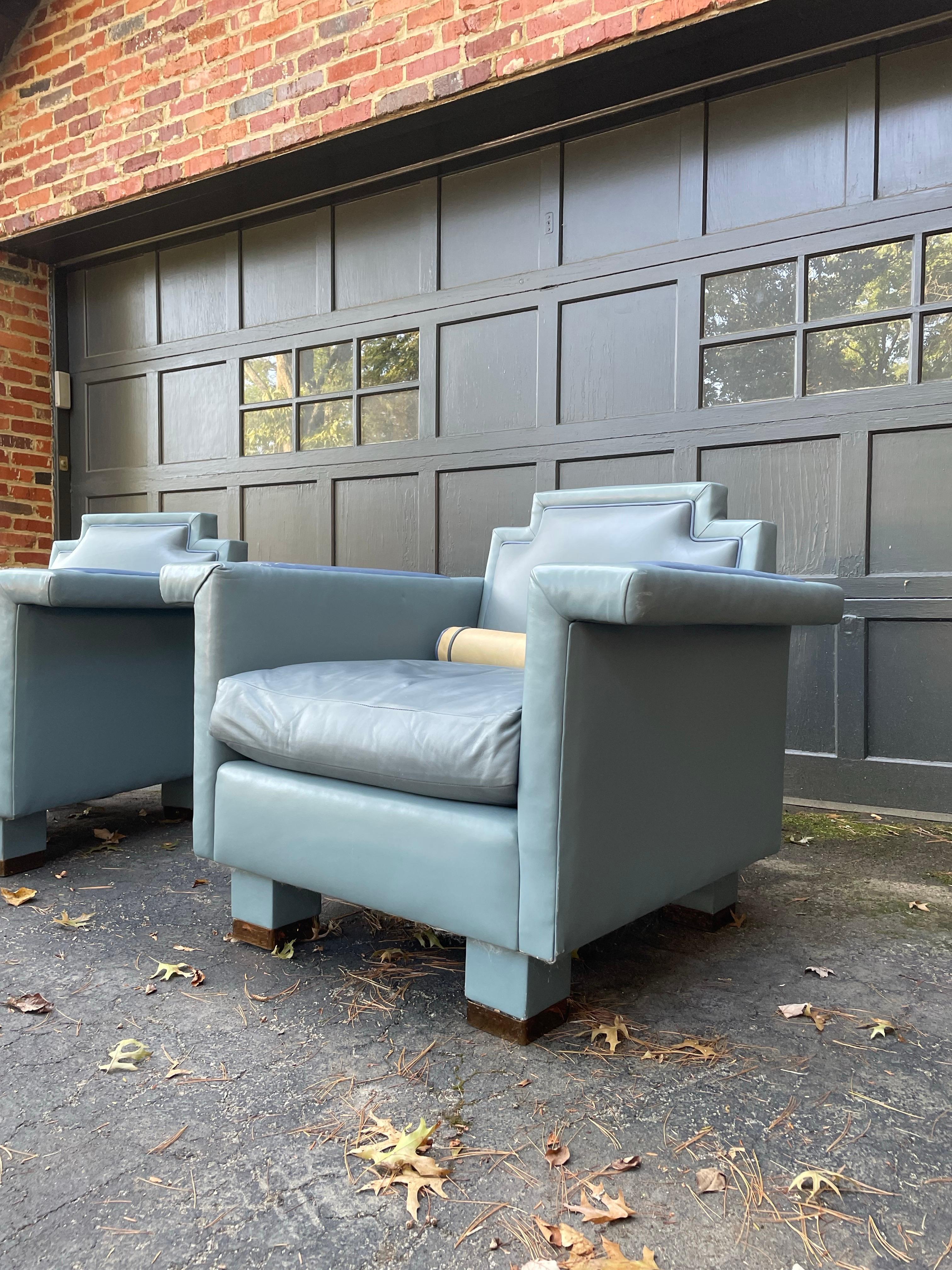Post-Modern 1980s Norman Jaffe Postmodern Pair of Leather Club Chairs For Sale