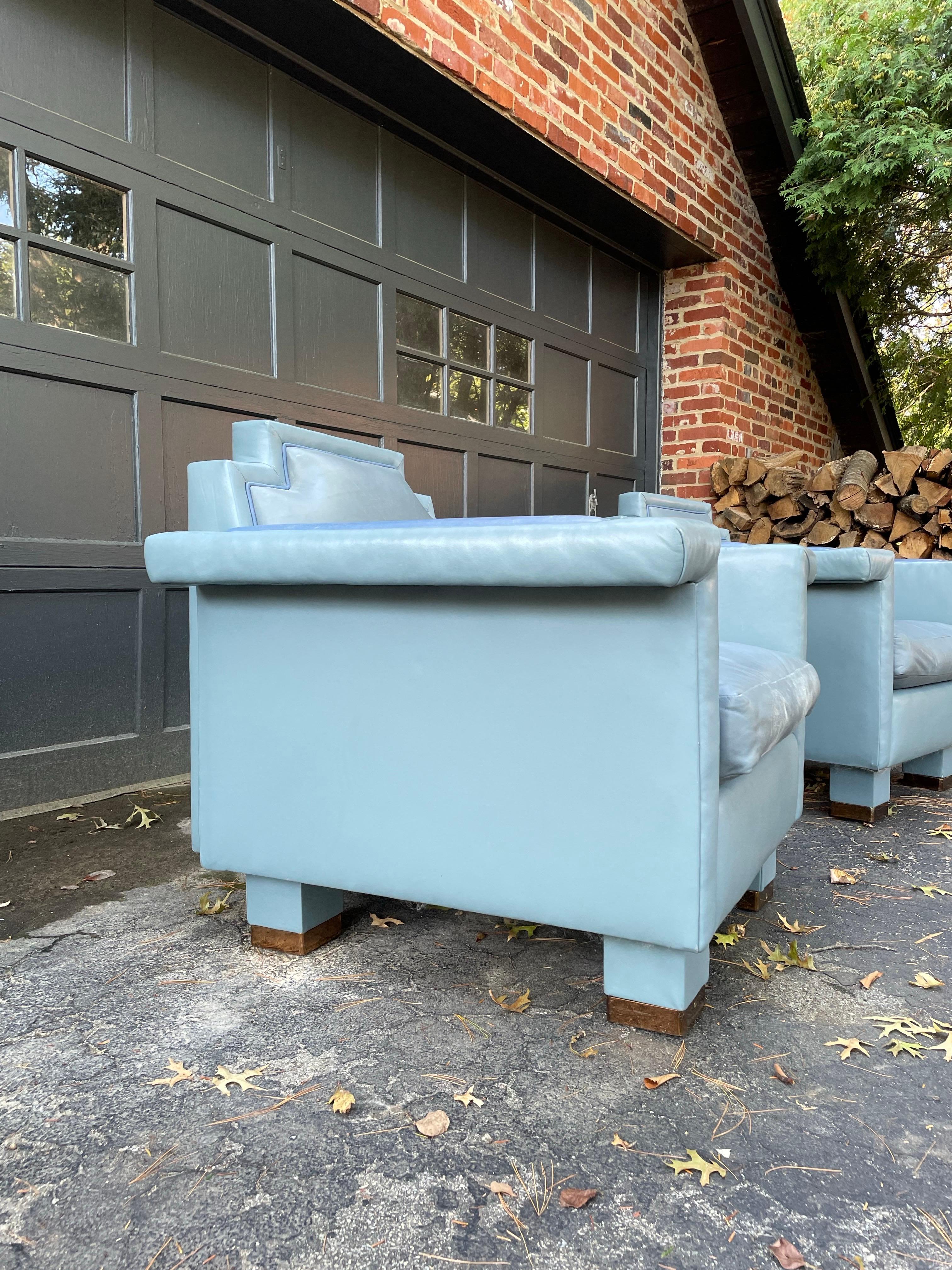 Late 20th Century 1980s Norman Jaffe Postmodern Pair of Leather Club Chairs For Sale