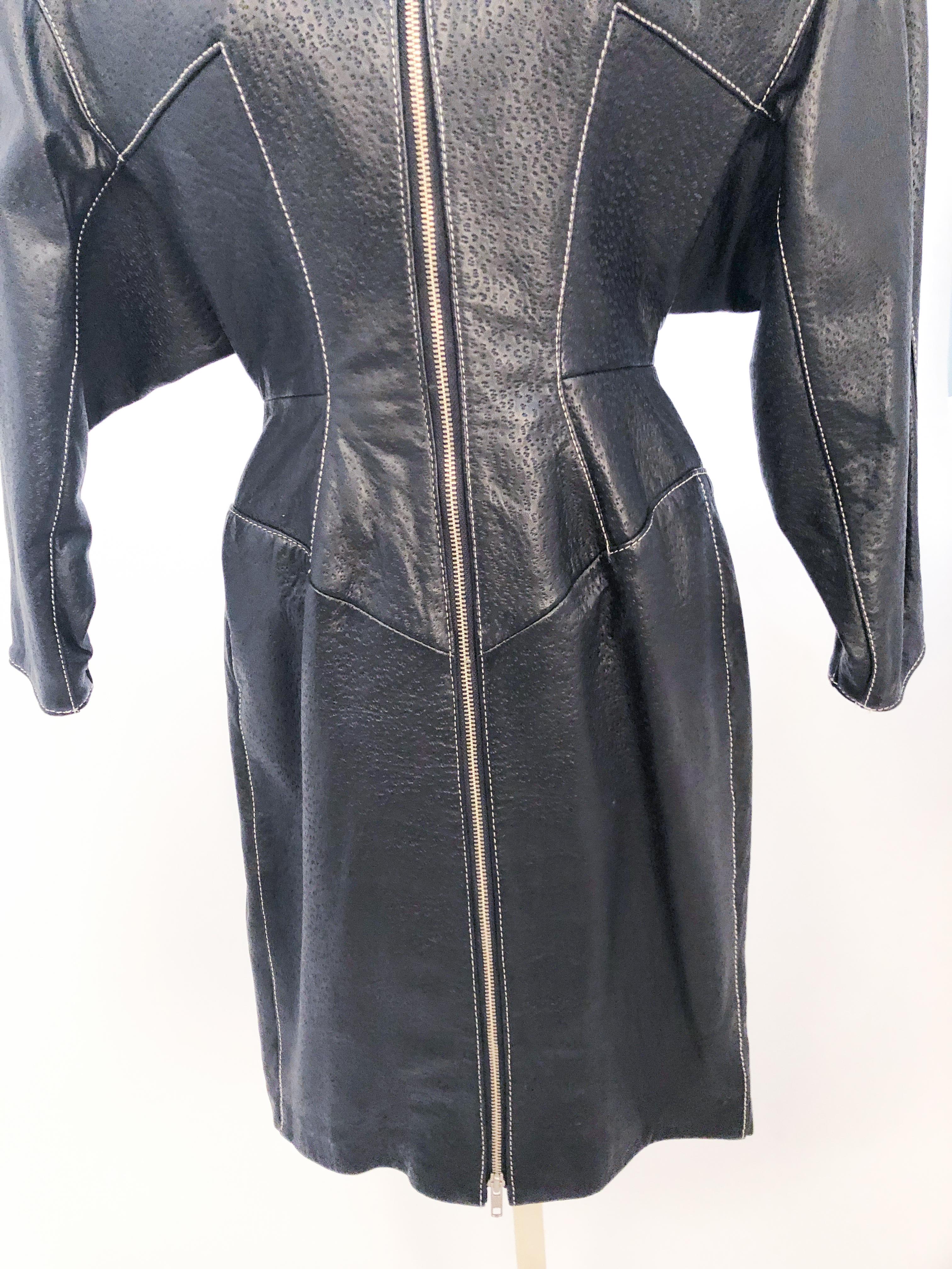 1980s North Beach Black Embossed Lamb Leather Dress In Good Condition For Sale In San Francisco, CA