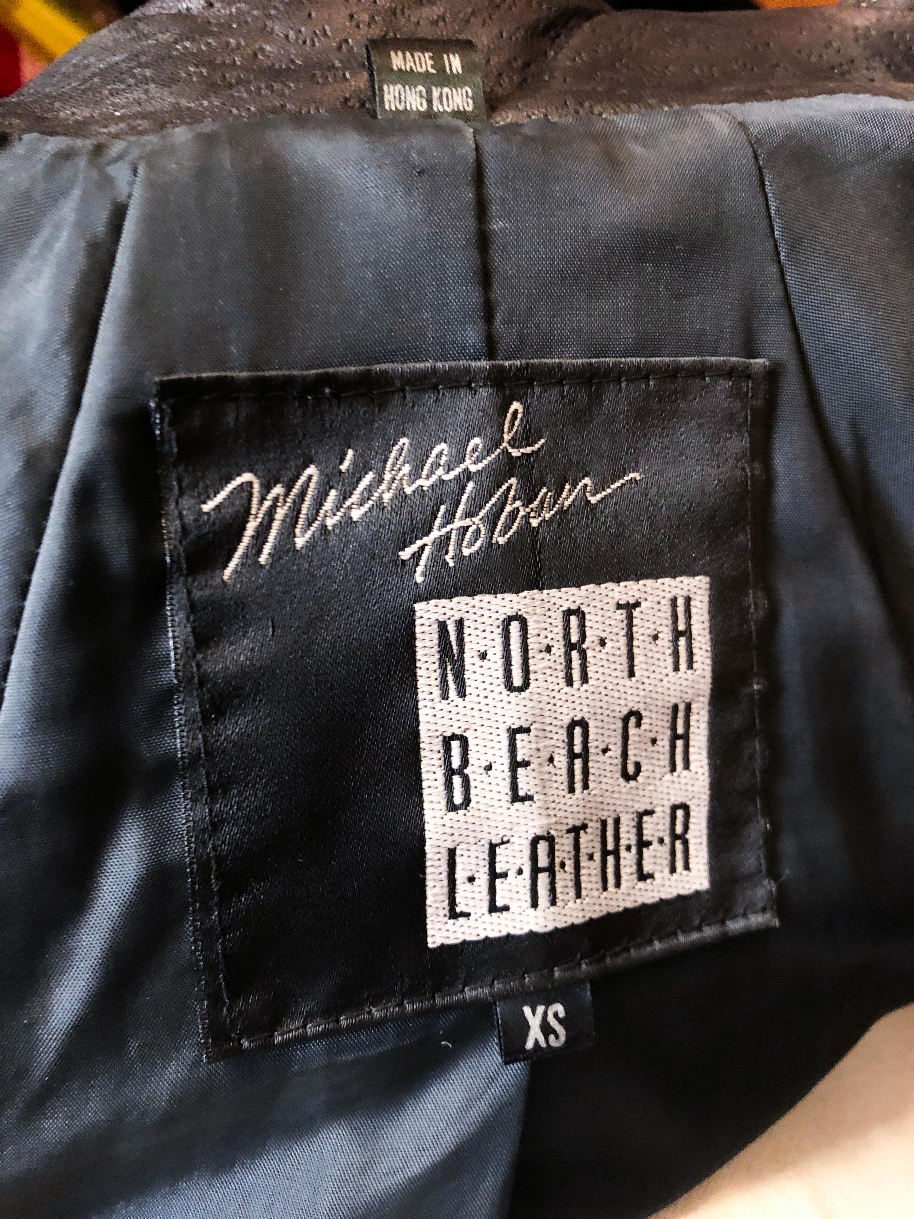 1980er North Beach Schwarzes Kleid aus geprägtem Lammleder im Angebot 3
