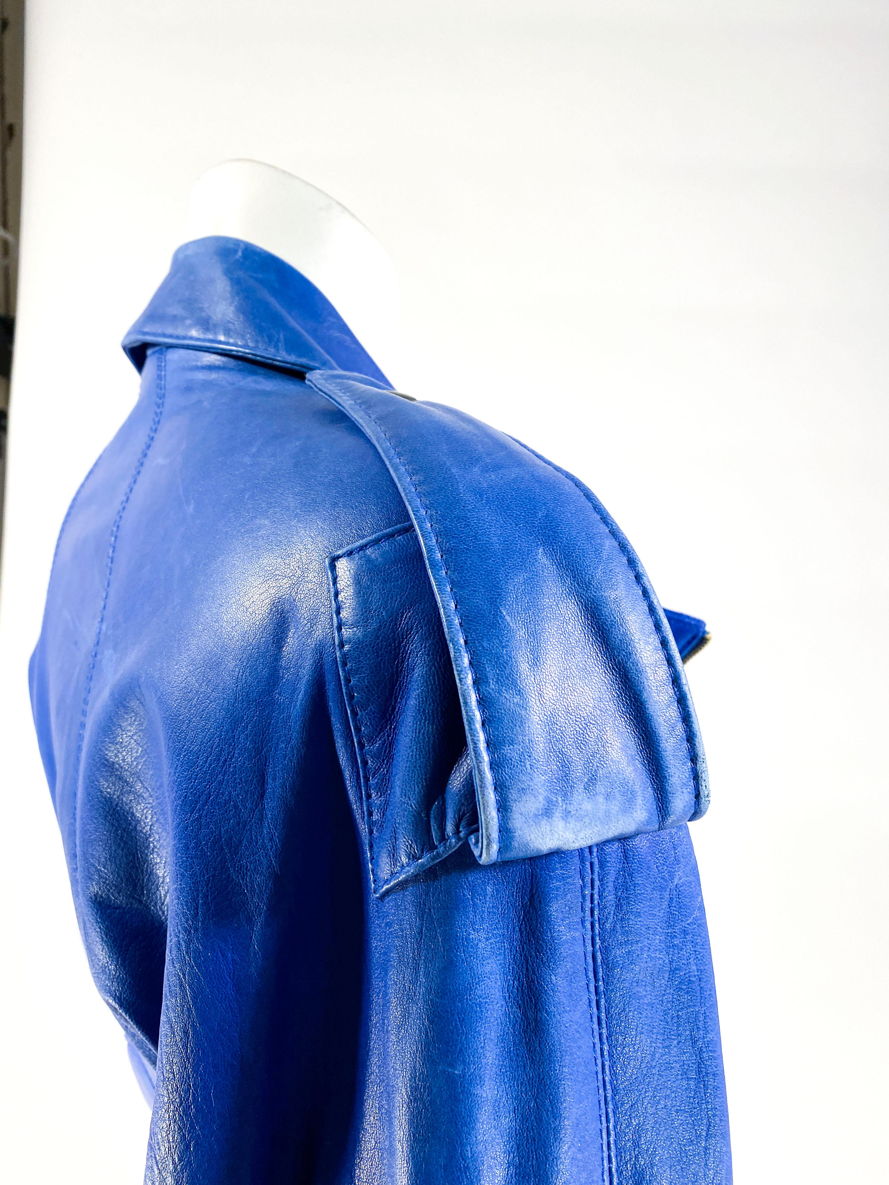 1980s North Beach Leather Blue Coat Dress In Good Condition In San Francisco, CA