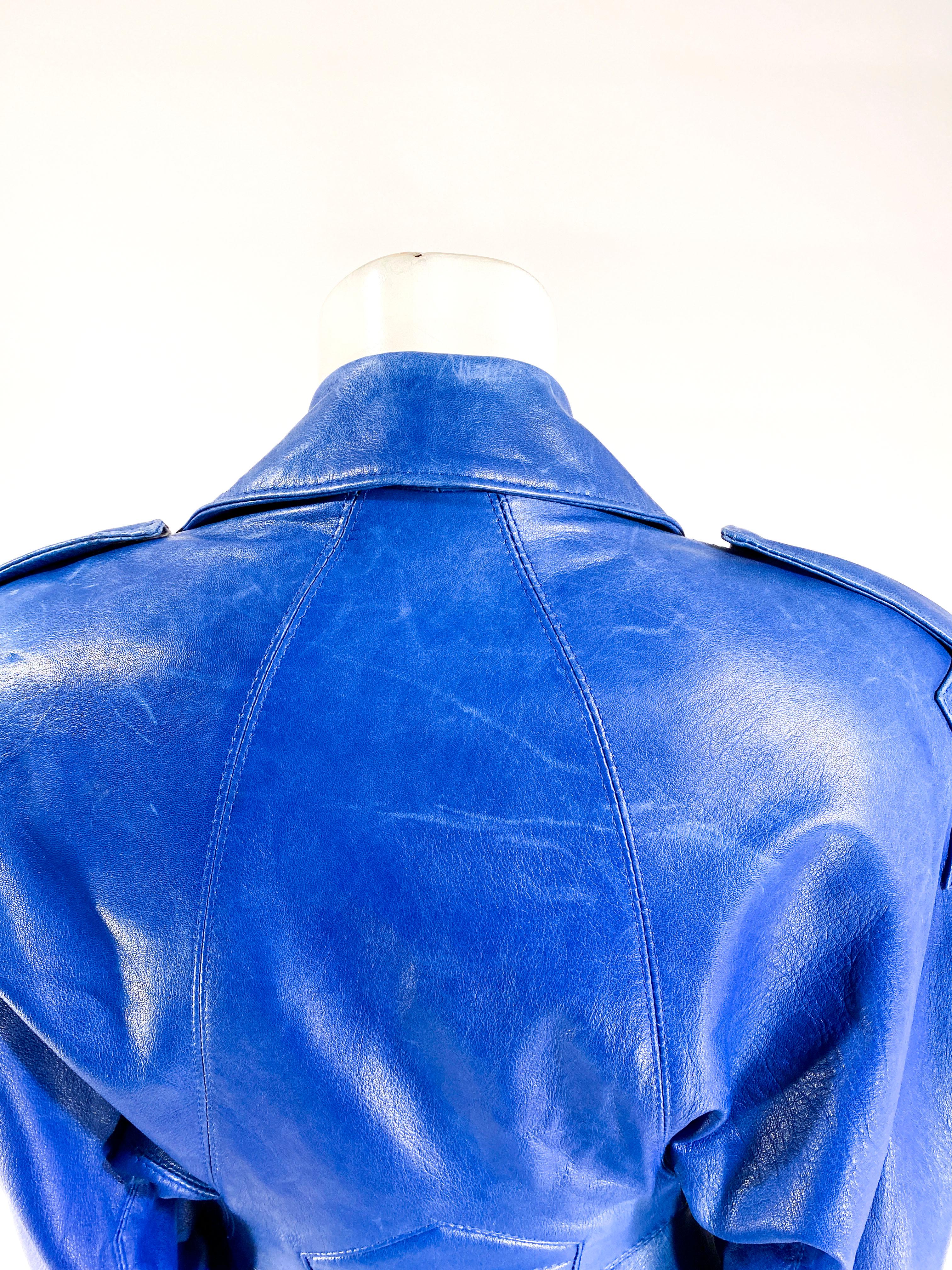 1980s North Beach Leather Blue Coat Dress 2