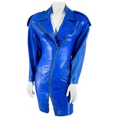 1980er North Beach Leder Blauer Mantel Kleid