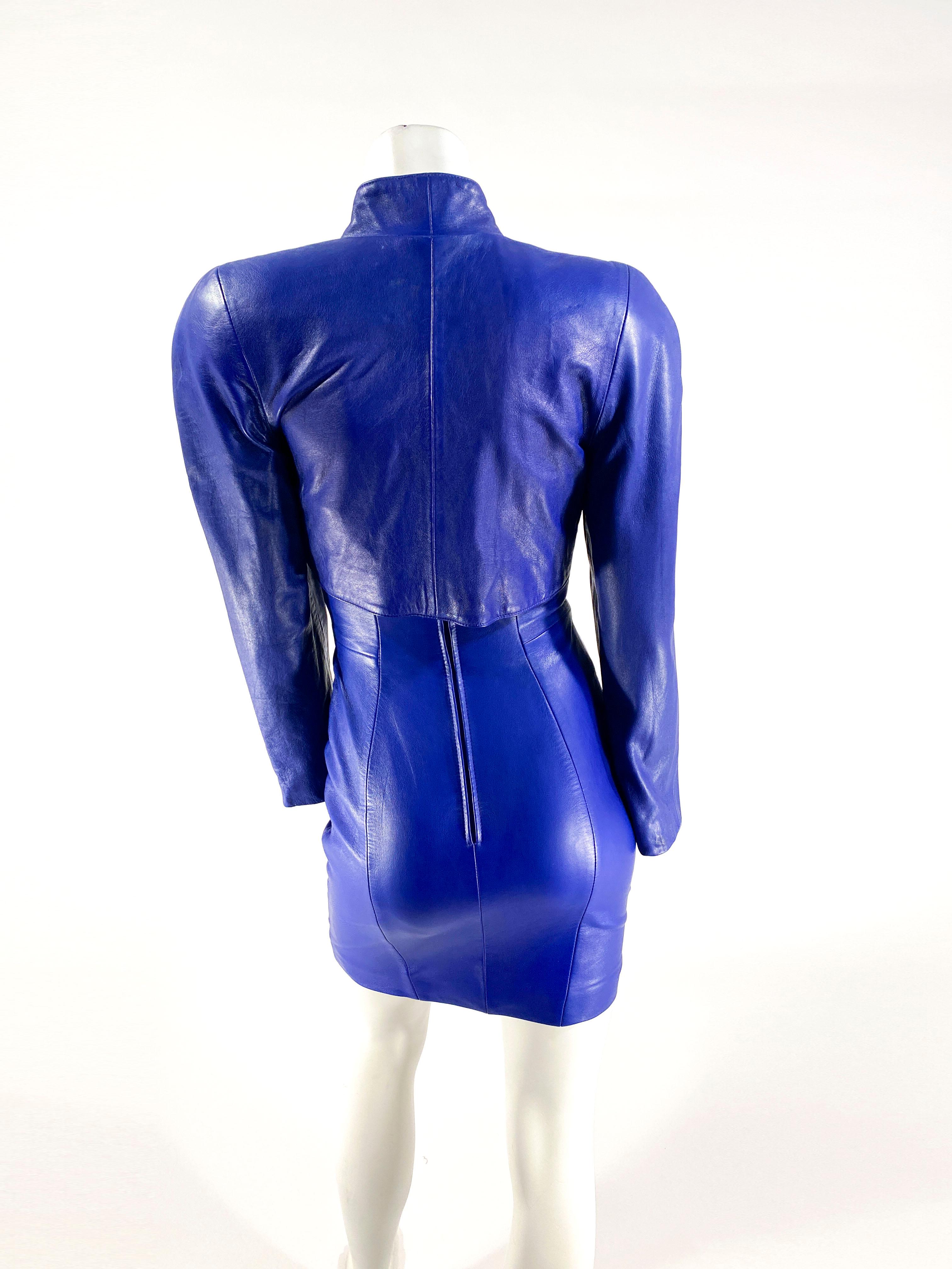 blue leather dress