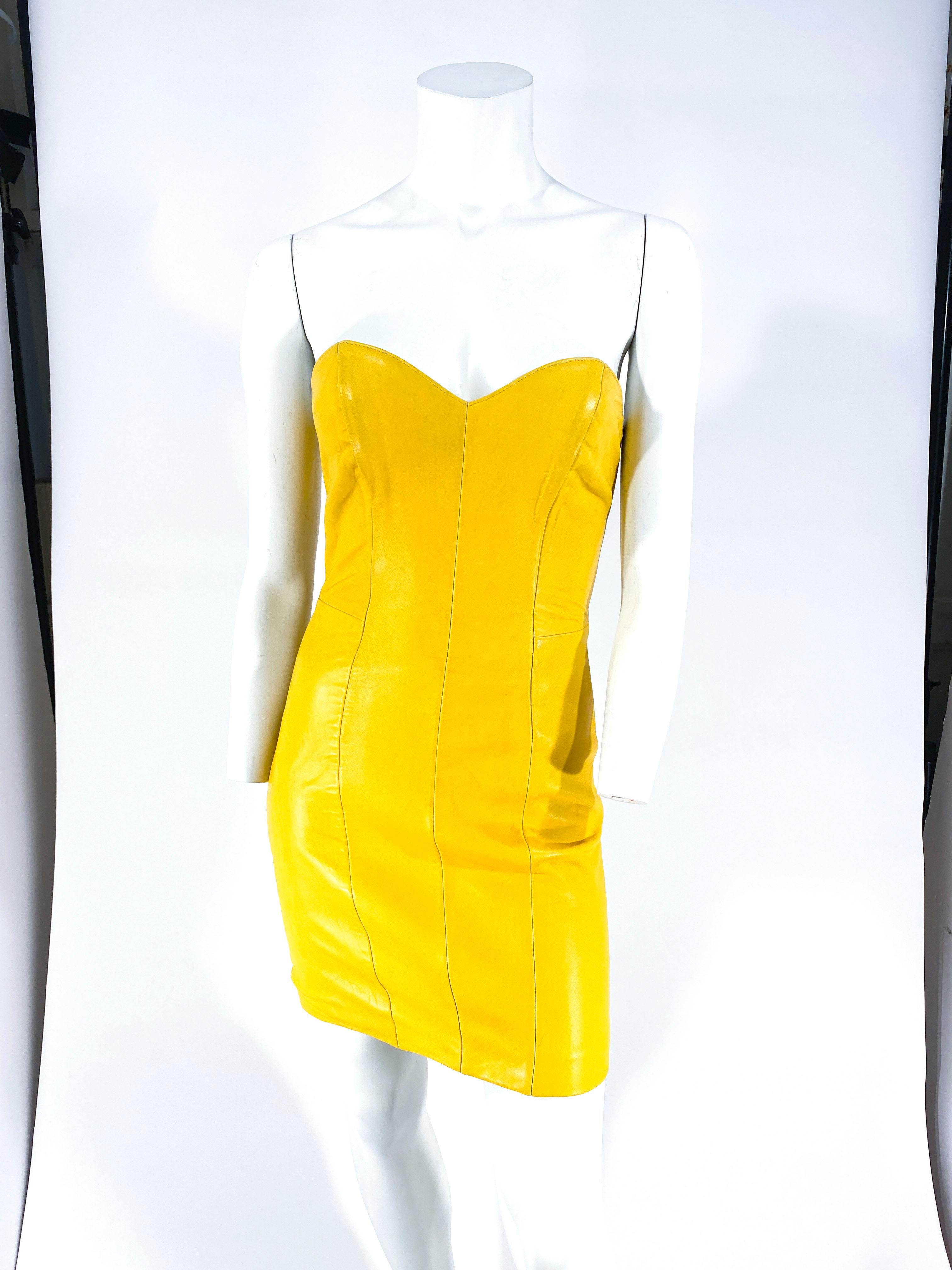 mustard leather dress