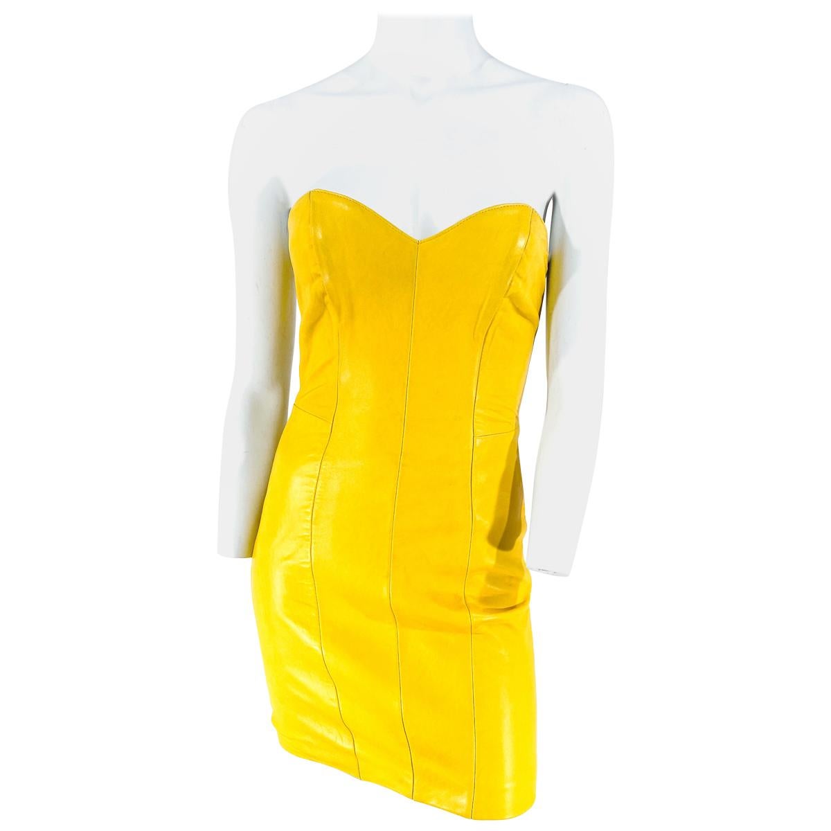 1980s North Beach Leather Mustard Yellow Mini-dress at 1stDibs