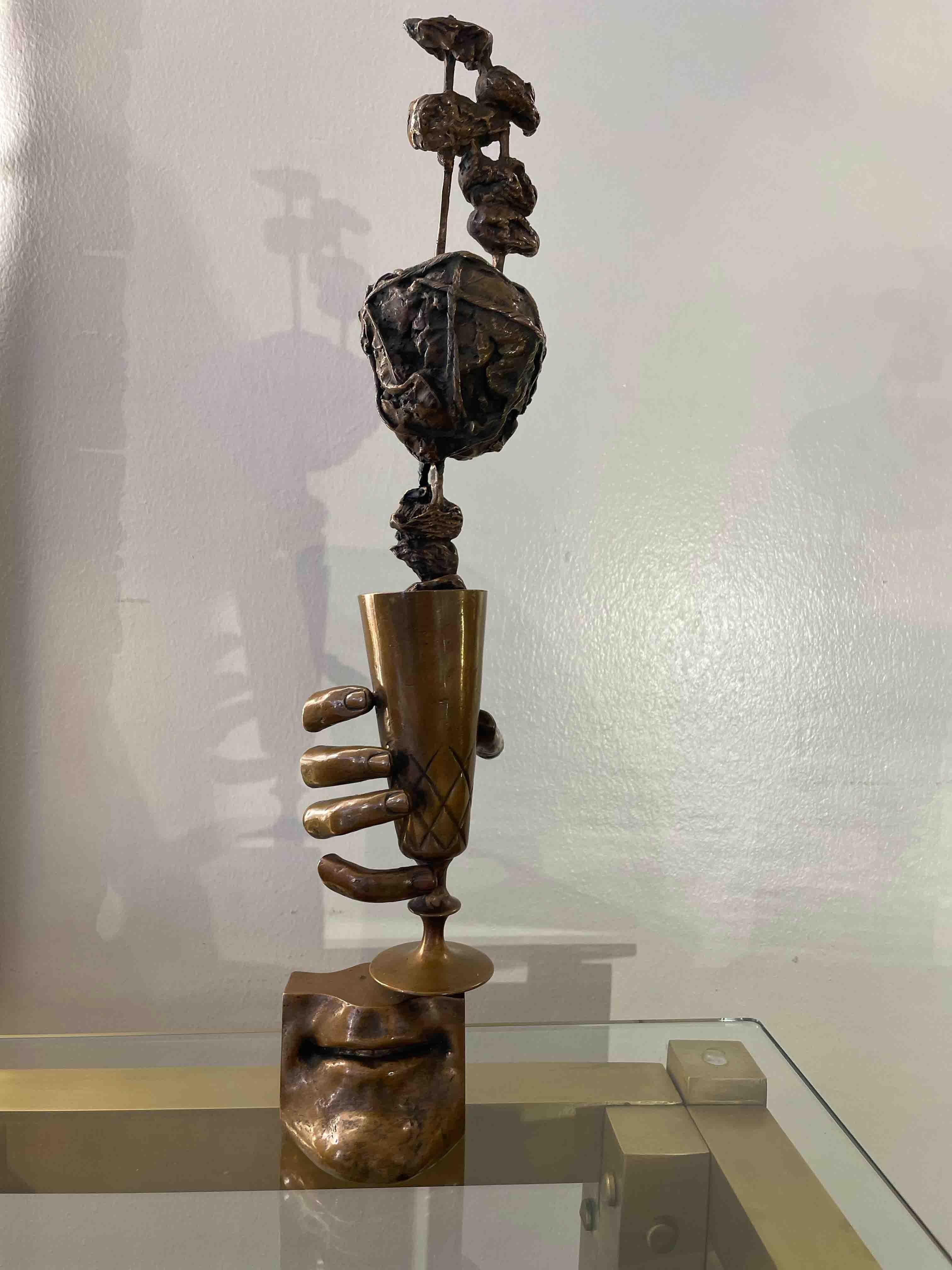 italien 1980 Novello Finotti Cin Cin avec Figues Sculpture en bronze H 47cm en vente