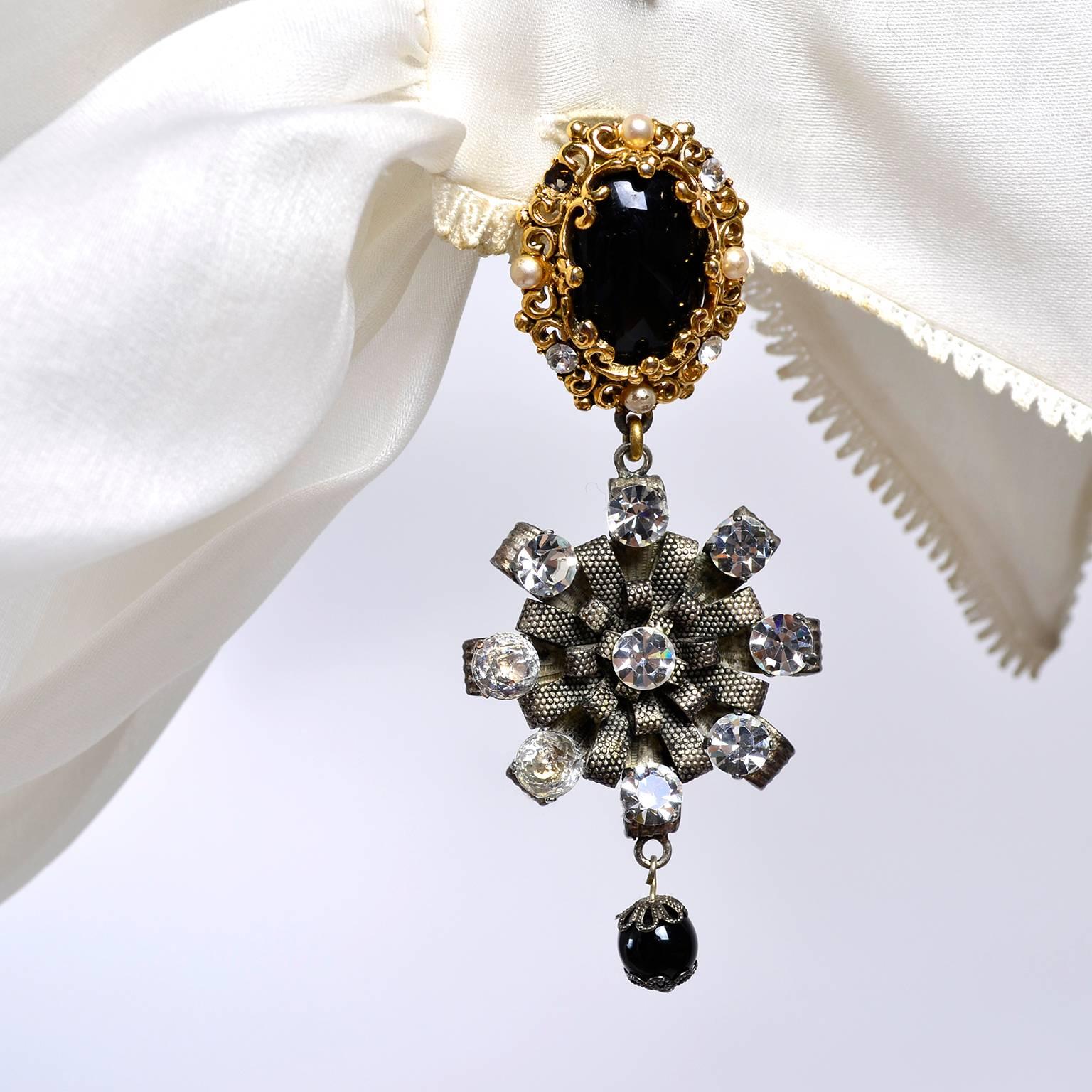 Christian Dior Beaded Silk Organza Numbered Blouse with Jewel Cufflinks, 1980s 10