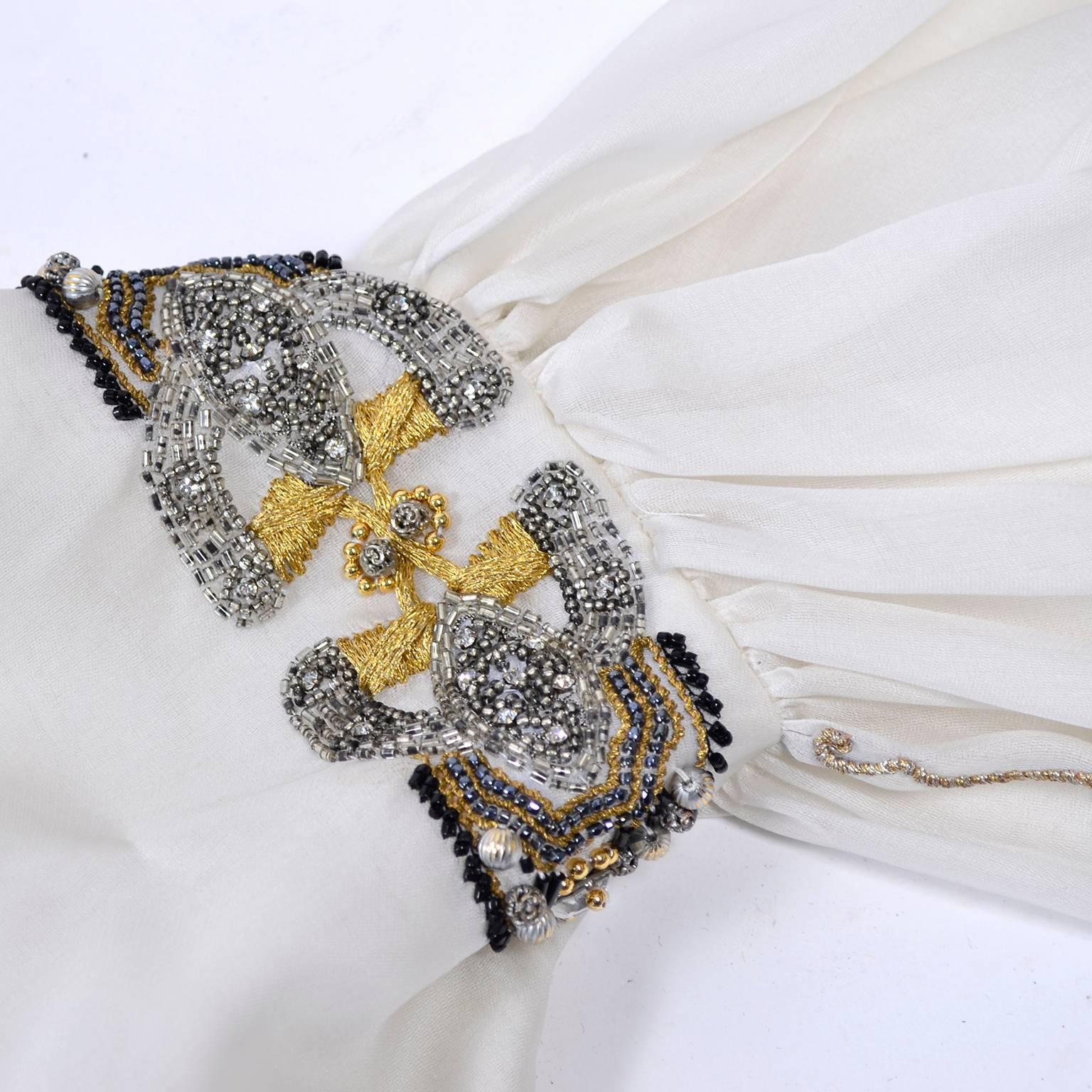 Christian Dior Beaded Silk Organza Numbered Blouse with Jewel Cufflinks, 1980s In Excellent Condition In Portland, OR