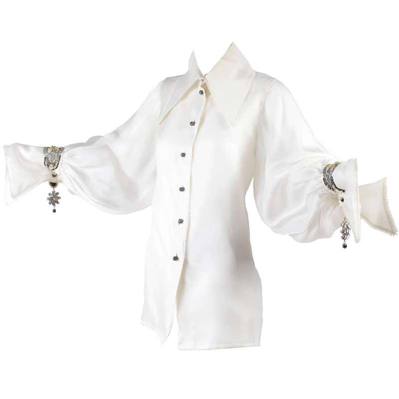 Christian Dior Beaded Silk Organza Numbered Blouse with Jewel Cufflinks, 1980s at 1stDibs | dior