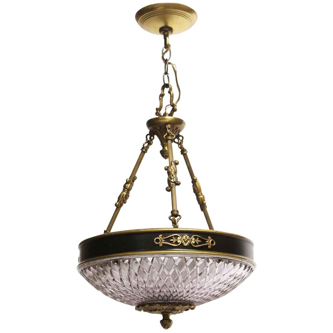 1980s NYC Waldorf Astoria Empire Style Glass and Bronze Pendant Light