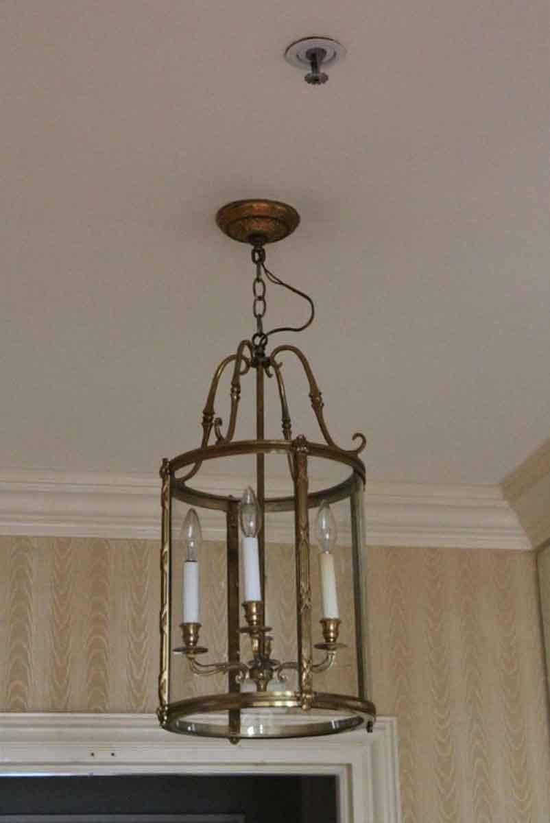 Late 20th Century 1980s NYC Waldorf Astoria Hotel Bronze Glass Cylinder Vestibule Lantern Pendant