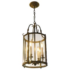 1980s NYC Waldorf Astoria Hotel Bronze Glass Cylinder Vestibule Lantern Pendant