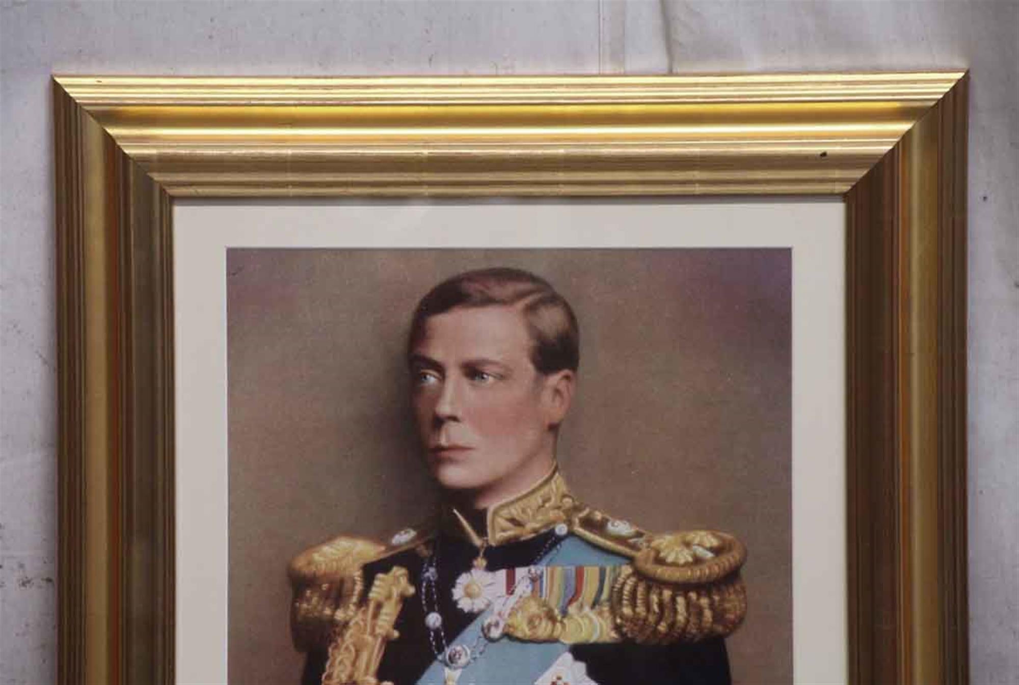 1980s wall mounted gold wooden framed print of The Duke of Windsor-Waldorf Towers Resident, circa 1940-1950. He is also known as Edward VIII. Edward was the eldest son of King George V and Queen Mary. Edward became king after his father's death in
