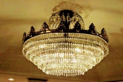 1980s NYC Waldorf Astoria Hotel Elevator Lobby Oval Crystal Chandelier