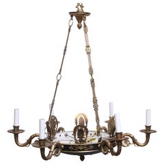 Used NYC Waldorf Astoria Hotel Chandelier Empire 6 Arm Brass Gold Finish