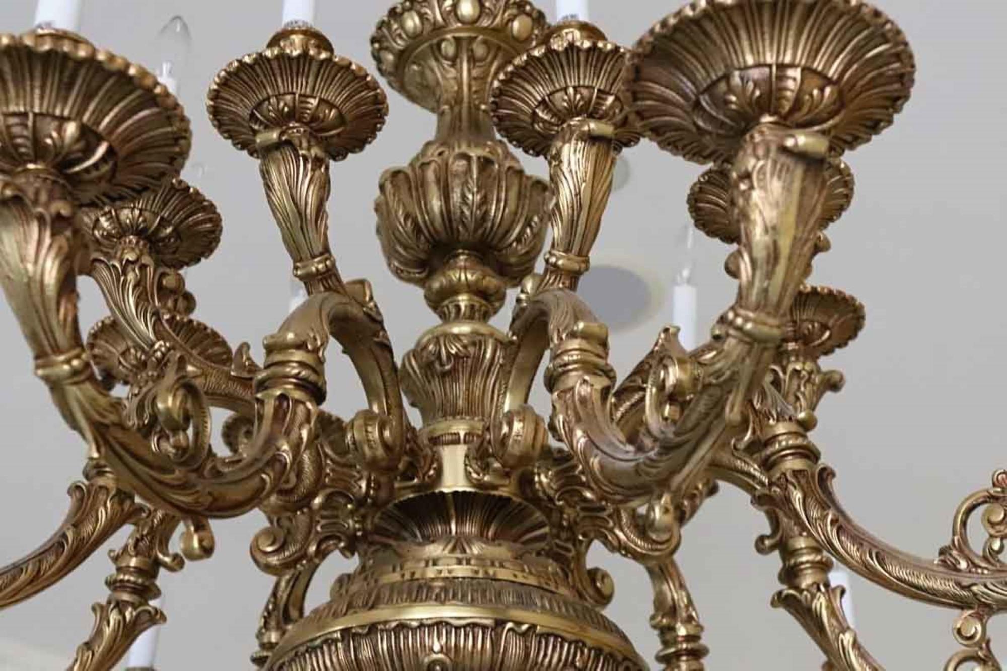 Late 20th Century 1980s NYC Waldorf Astoria Hotel French Ornate Chandelier, Heavily Cast Bronze