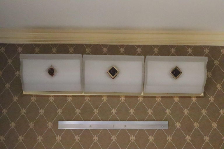 1980s NYC Waldorf Astoria Hotel Glass Sconce Art Deco Style Slip Shade 3Light For Sale at