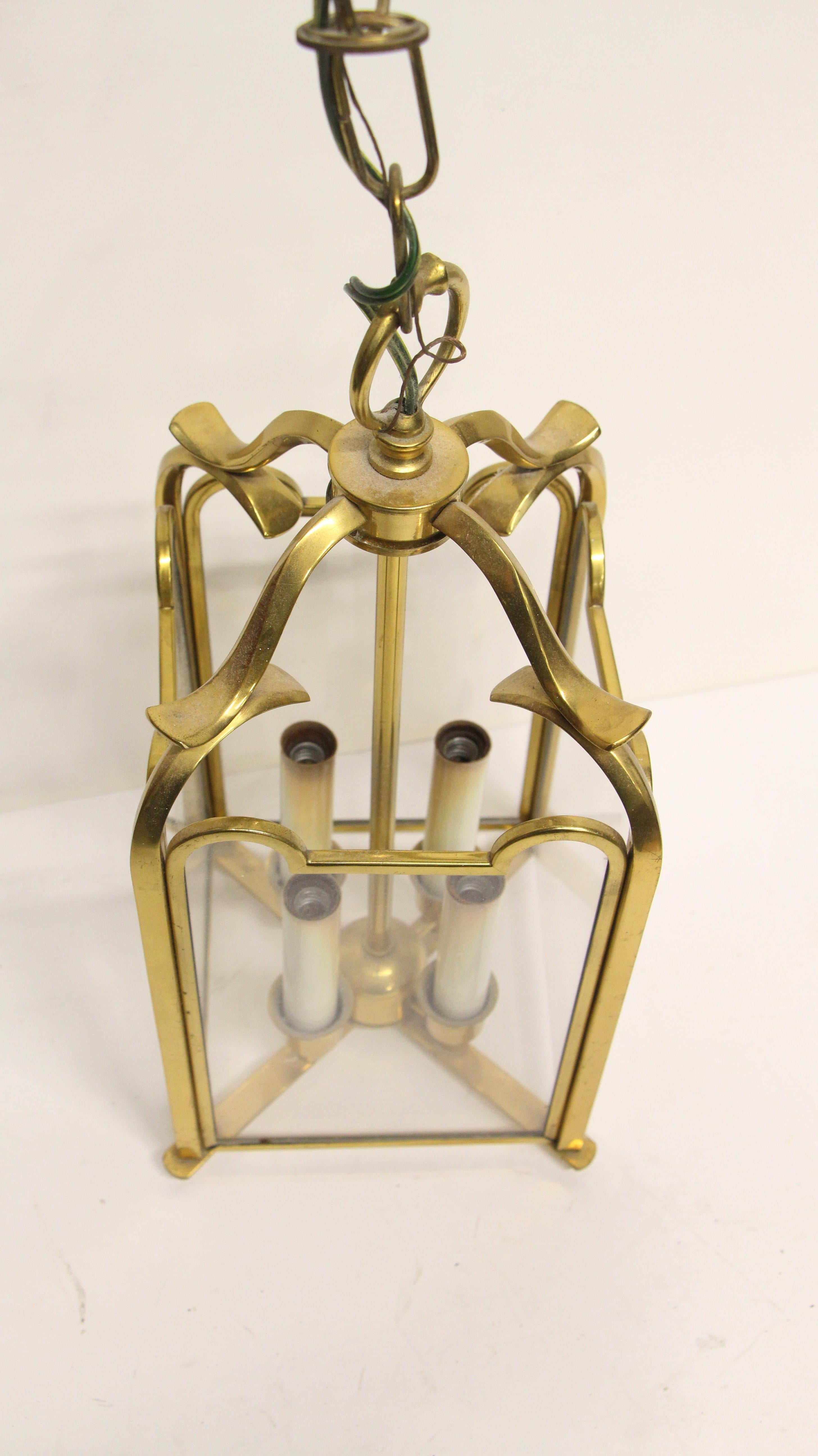 Late 20th Century 1980s NYC Waldorf Astoria Hotel Hanging Brass Pendant Lantern with Four Lights