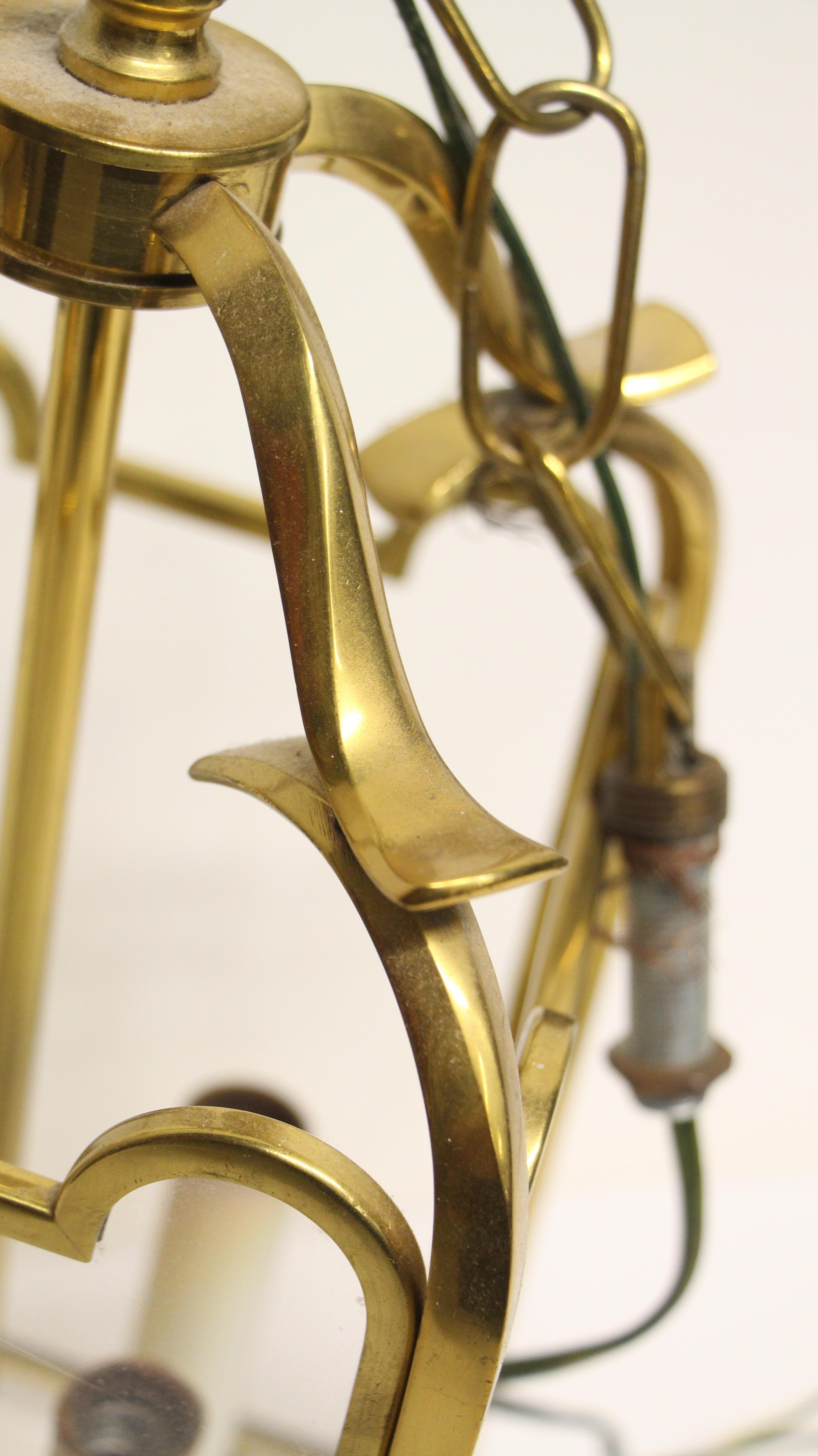 1980s NYC Waldorf Astoria Hotel Hanging Brass Pendant Lantern with Four Lights 2