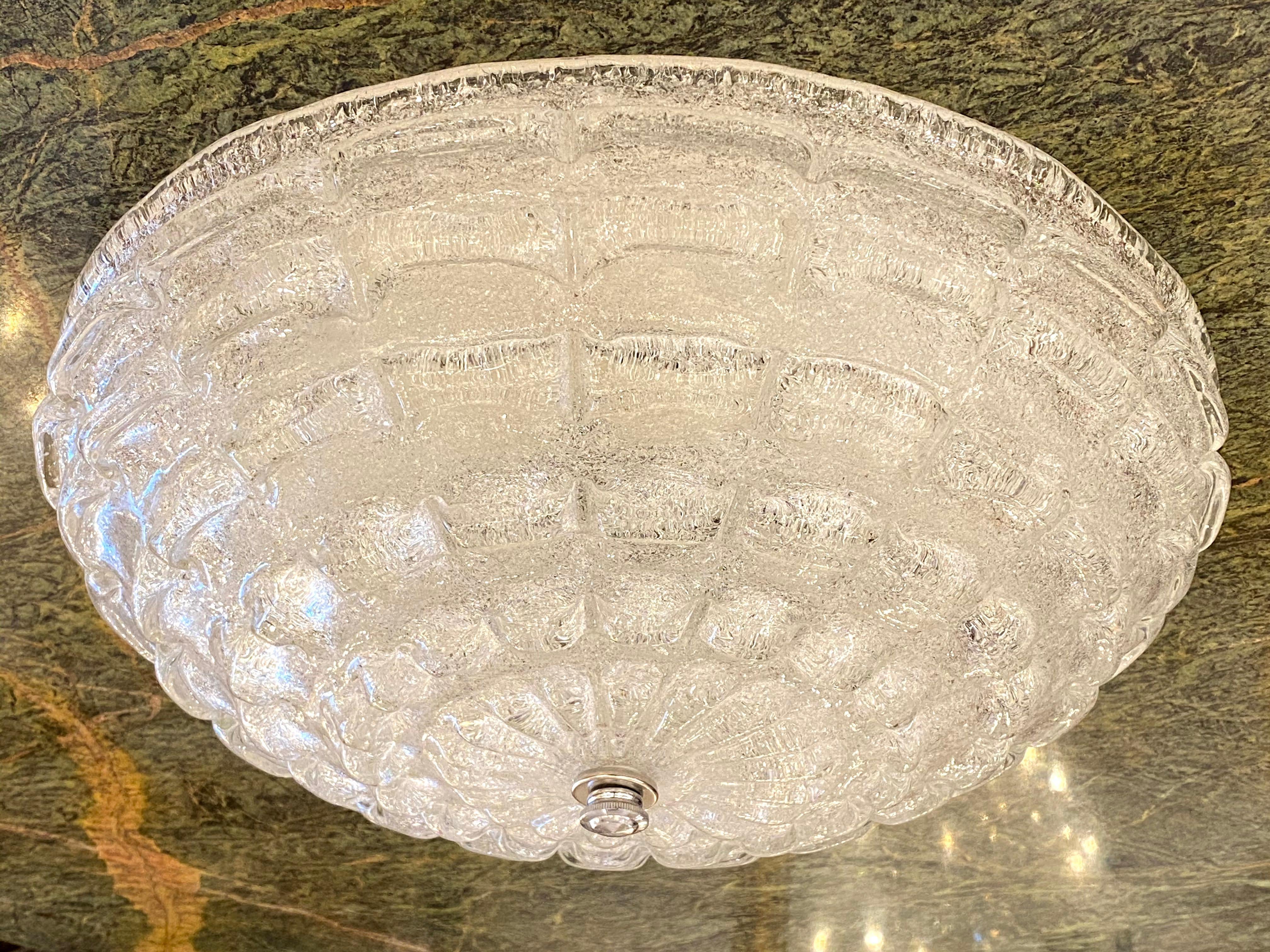 Italian Round Cast Glass Flushmount Light Waldorf Astoria Hotel  6