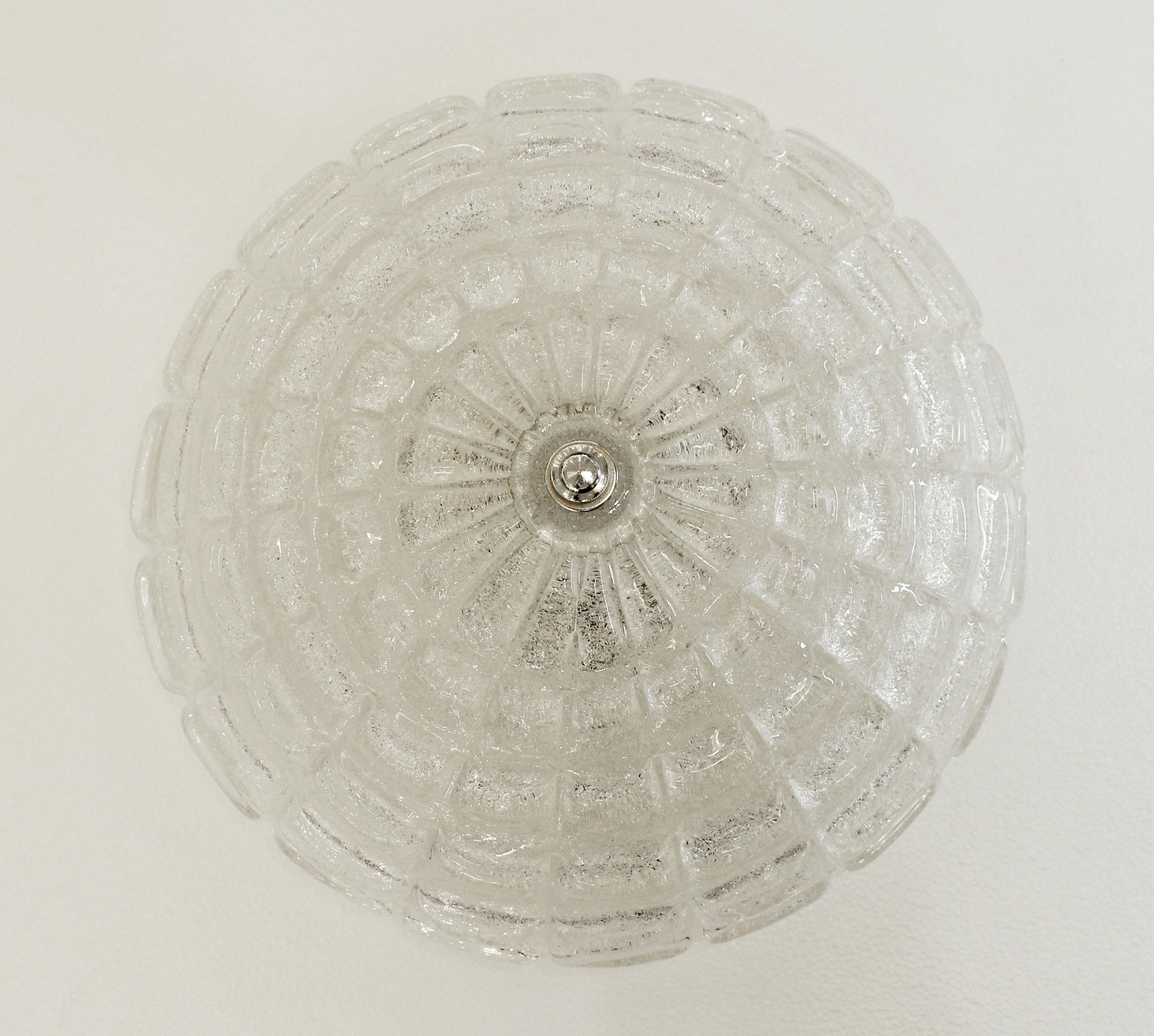 Mid-Century Modern Italian Round Cast Glass Flushmount Light Waldorf Astoria Hotel 