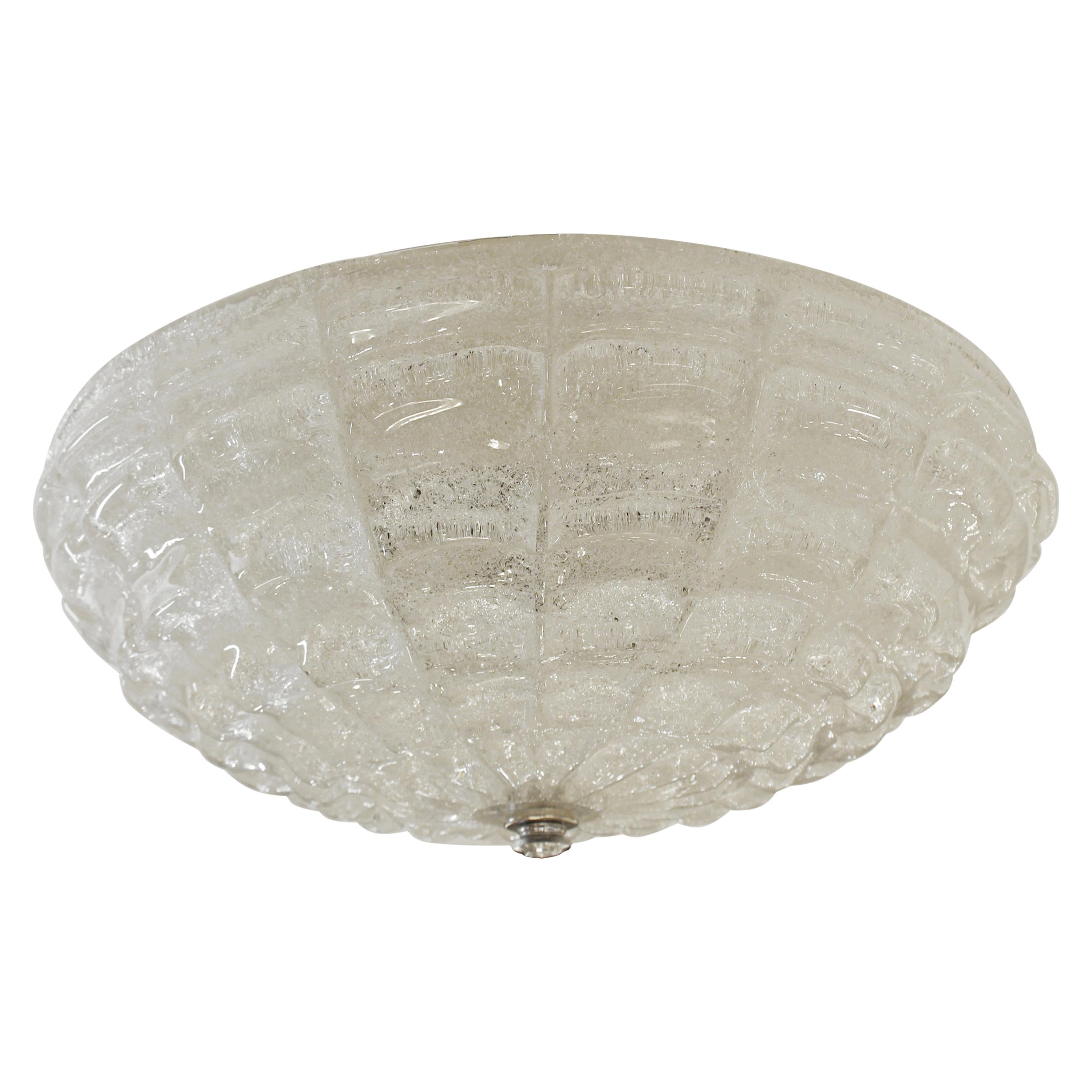 Italian Round Cast Glass Flushmount Light Waldorf Astoria Hotel 