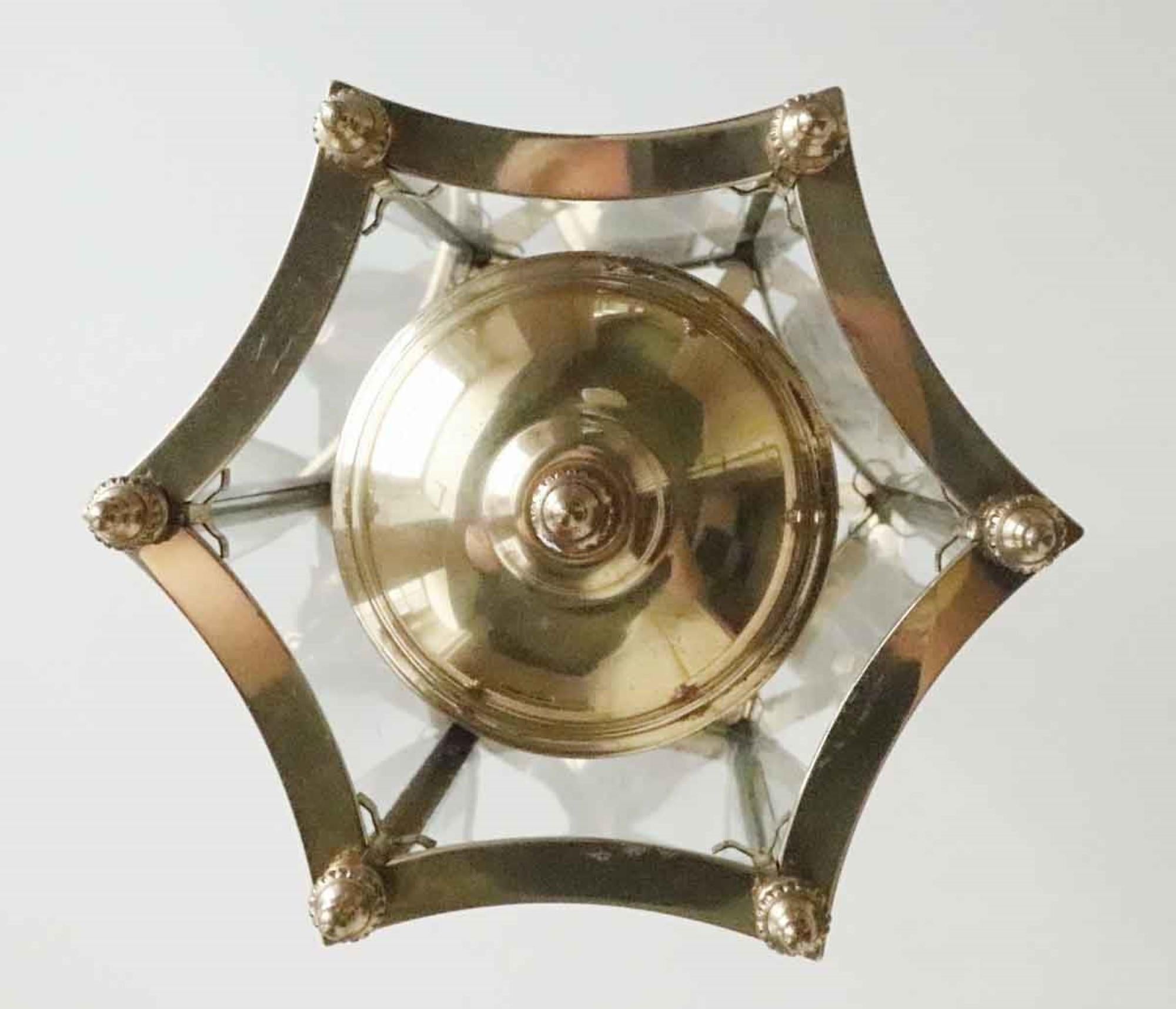 Late 20th Century 1980s NYC Waldorf Astoria Hotel Lantern Pendant Light with Hexagon Concave Glass